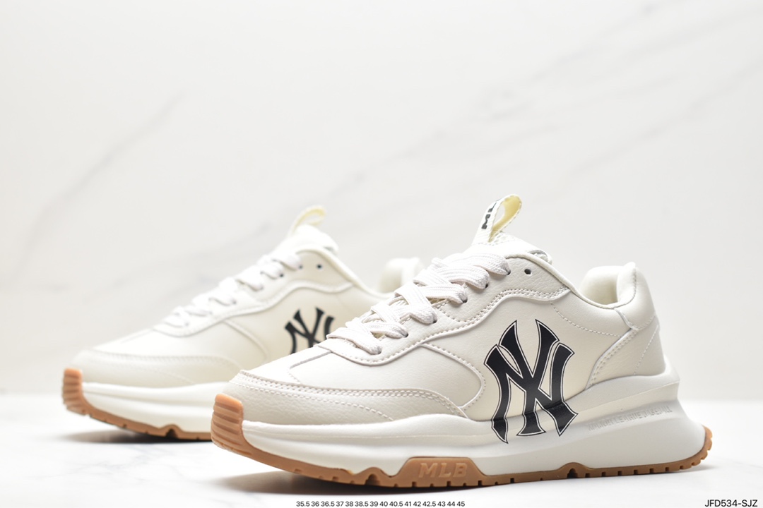 Korea Limited Release NY Yankees Limited x MLB Big Ball Chunky Mesh Thick-soled Daddy Jogging Shoes ”Mesh Ivory Black NY Print” 3ASHCRB3N (GP007)