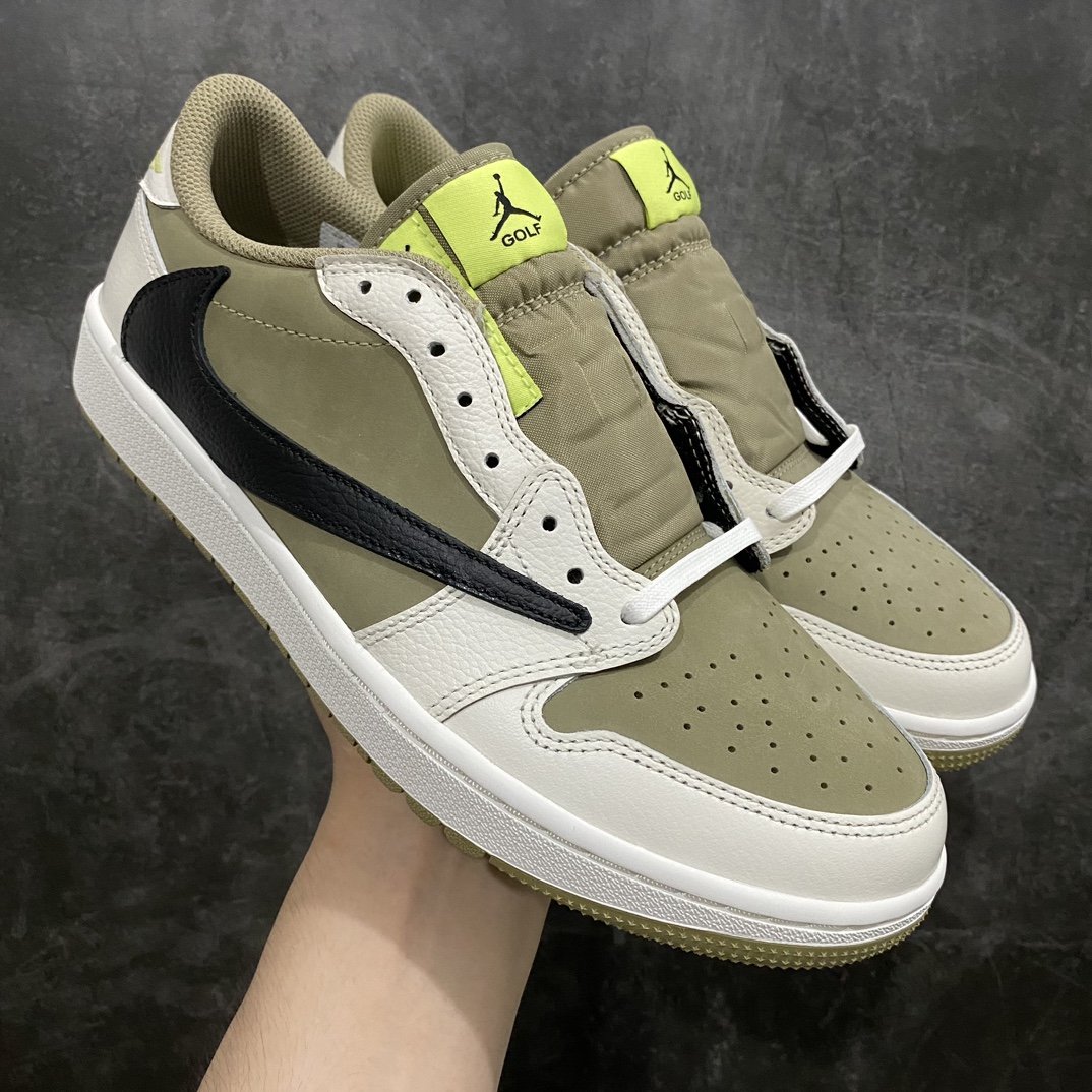 【LW版本】Travis Scott x Air Jordan 1 Golf AJ1乔1 TS联名倒钩高尔夫低帮6.0 FZ3124-200nn正确板型 区别市场通货n国内一线头部知名大厂出品原鞋原楦头纸板开发 原厂防尘纸极致一眼正品既视感 正确针车 完美细节 实拍即所得nn配色方面也基本照搬了倒钩3.0配色 以橄榄绿色为底 搭配米白色框架呈现 标志性的反钩Swoosh则以黑色点缀 材质方面以麂皮与皮革拼接设计 鞋舌标签部分则以柠檬黄色点缀 GOLF字样和飞人Logo也表明鞋款身份 内侧TS标志性的Cactus Jack厂牌元素依然保留 不过同样以改为了黑色 后跟处的飞翼刺绣也采用黄色缝线打造 最大的变化就是外底部分采用了特殊的Golf纹路 相比于普通的AJ1更加防滑 鞋垫上也带有飞翼、鬼脸、Travis Scott等双方合作的标志性元素  尺码：36 36.5 37.5 38 38.5 39 40 40.5 41 42 42.5 43 44 44.5 45 46 47.5-莆田鞋批发中心