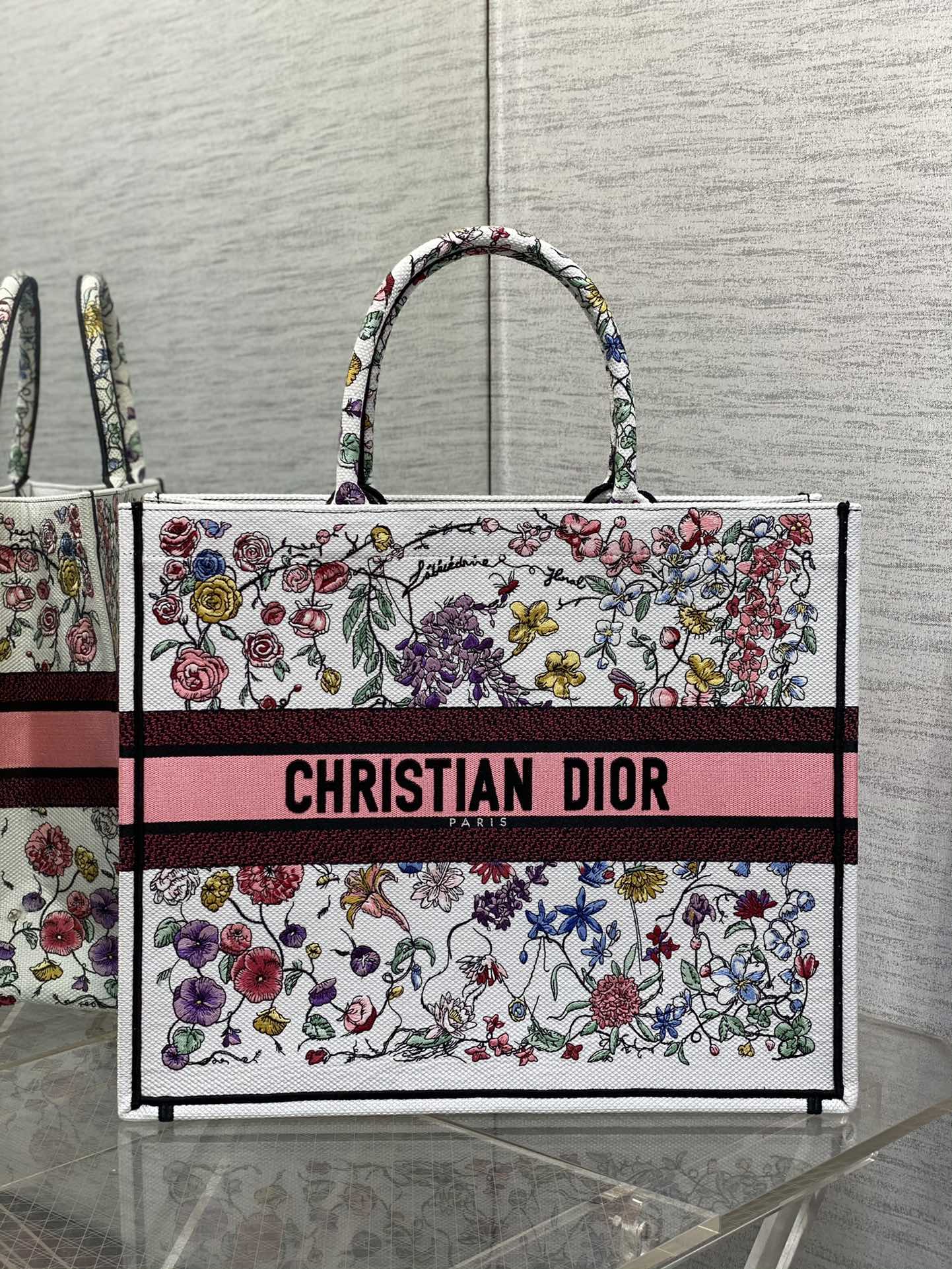 DIOR Большая Tote сумка с цветочной вышивкой, комбинированная расцветка, буквенный принт, ручная сумка