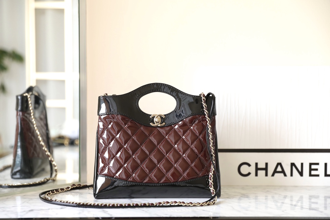 Chanel Handbags Tote Bags Black Burgundy Red Patent Leather Fashion Mini