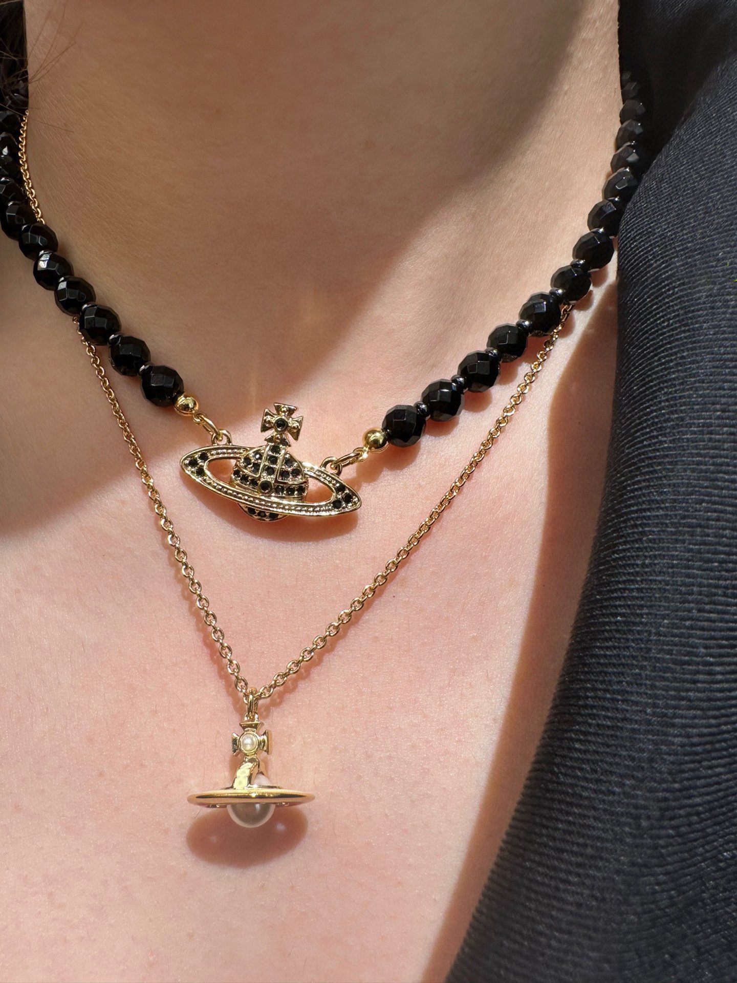Vivienne Westwood 新品上架西太后黑玛瑙单层浮雕土星项链