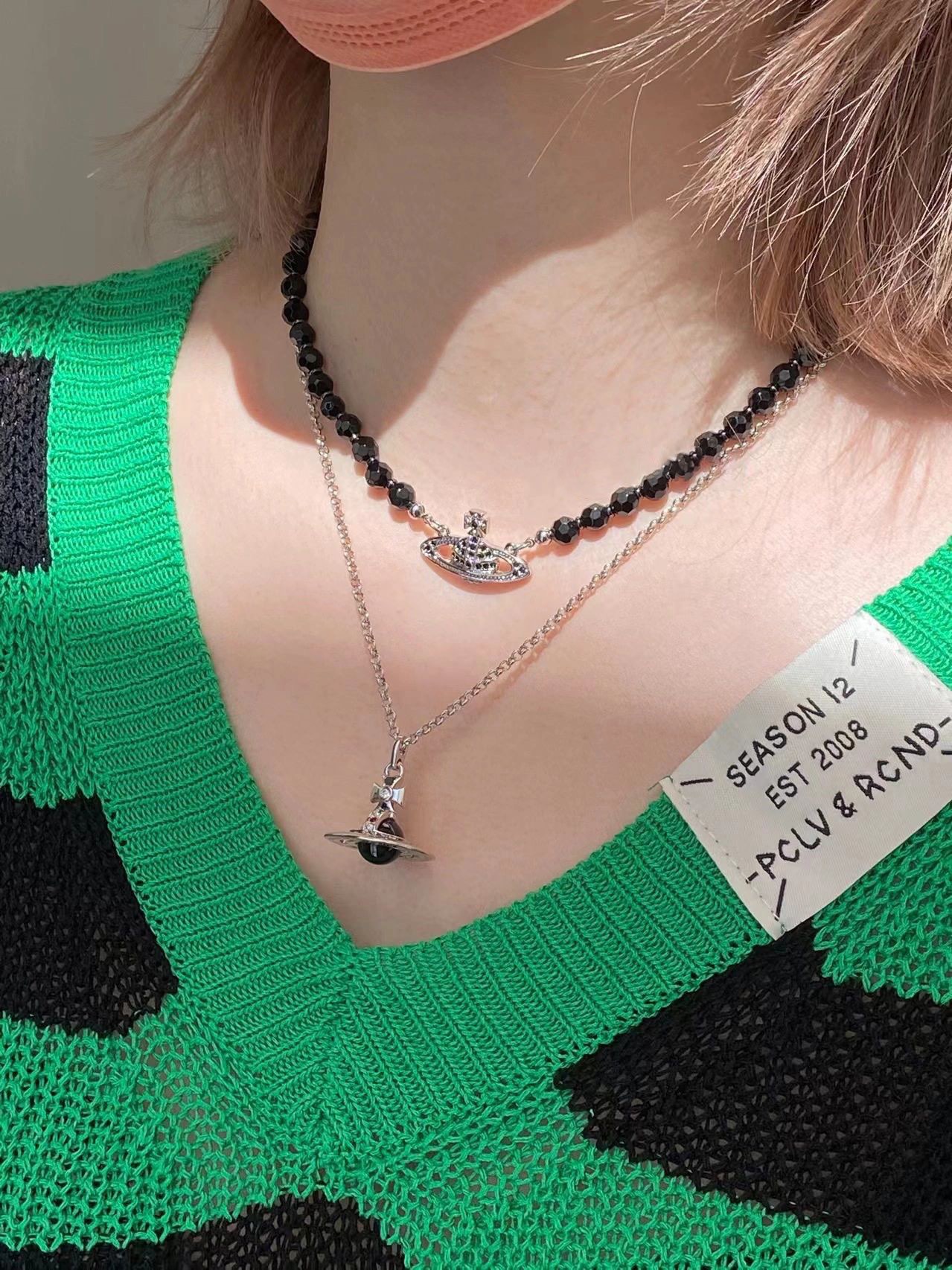 Vivienne Westwood 新品上架西太后黑玛瑙单层浮雕土星项链