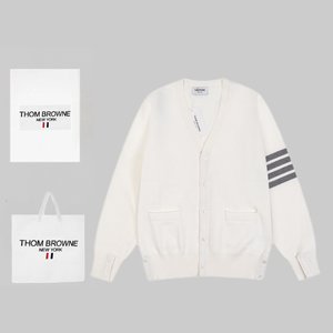 Thom Browne Clothing Cardigans Beige Brown White Cotton Knitting Wool