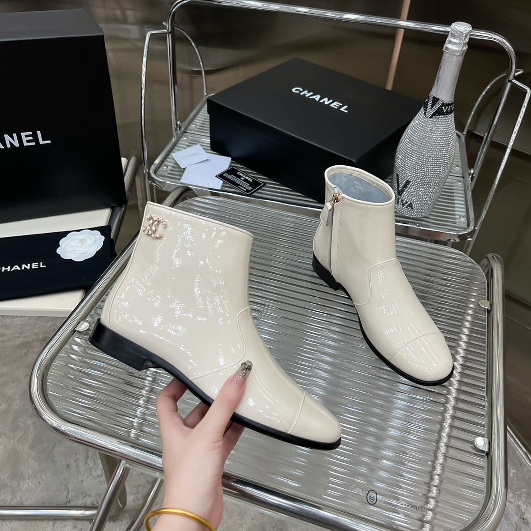 Chanel Short Boots Women Gold Hardware Cowhide Genuine Leather Sheepskin Fall/Winter Collection Fashion