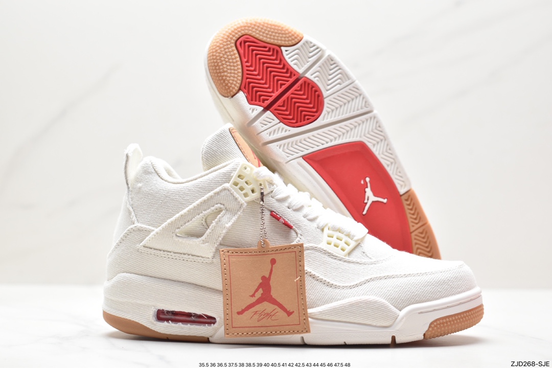 Nike Wmns Air Jordan 4 Retro GS ”Linen” Michael Jordan AJ4 mid-top retro casual sports culture basketball shoes ”White Khaki” A02571-100