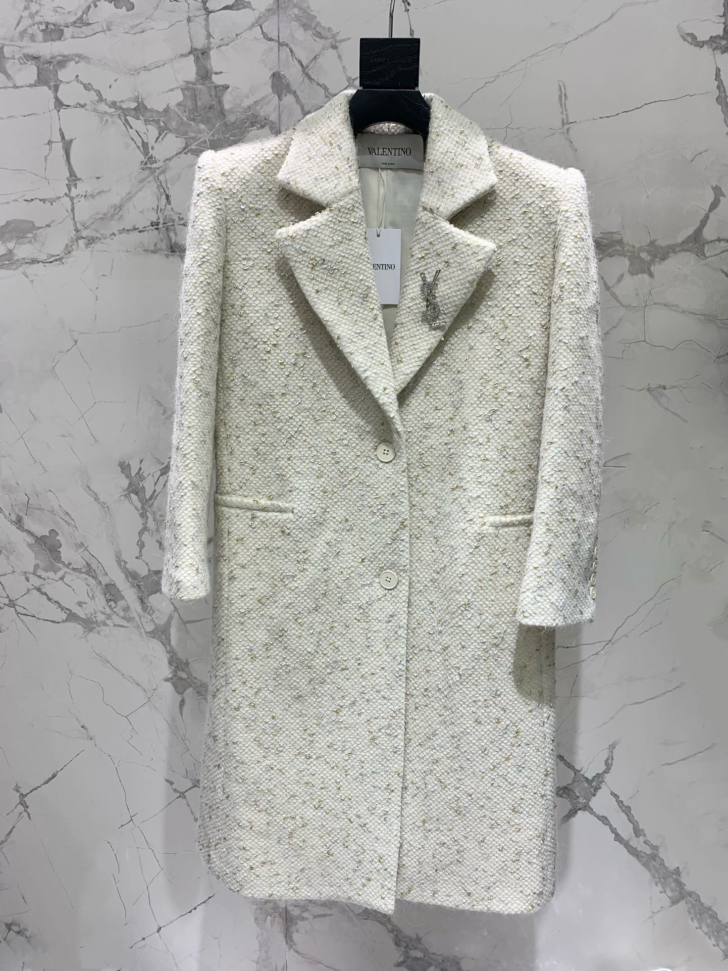 Valentino Wool Coat with Silver & Gold Thread and Mini Skirt Set