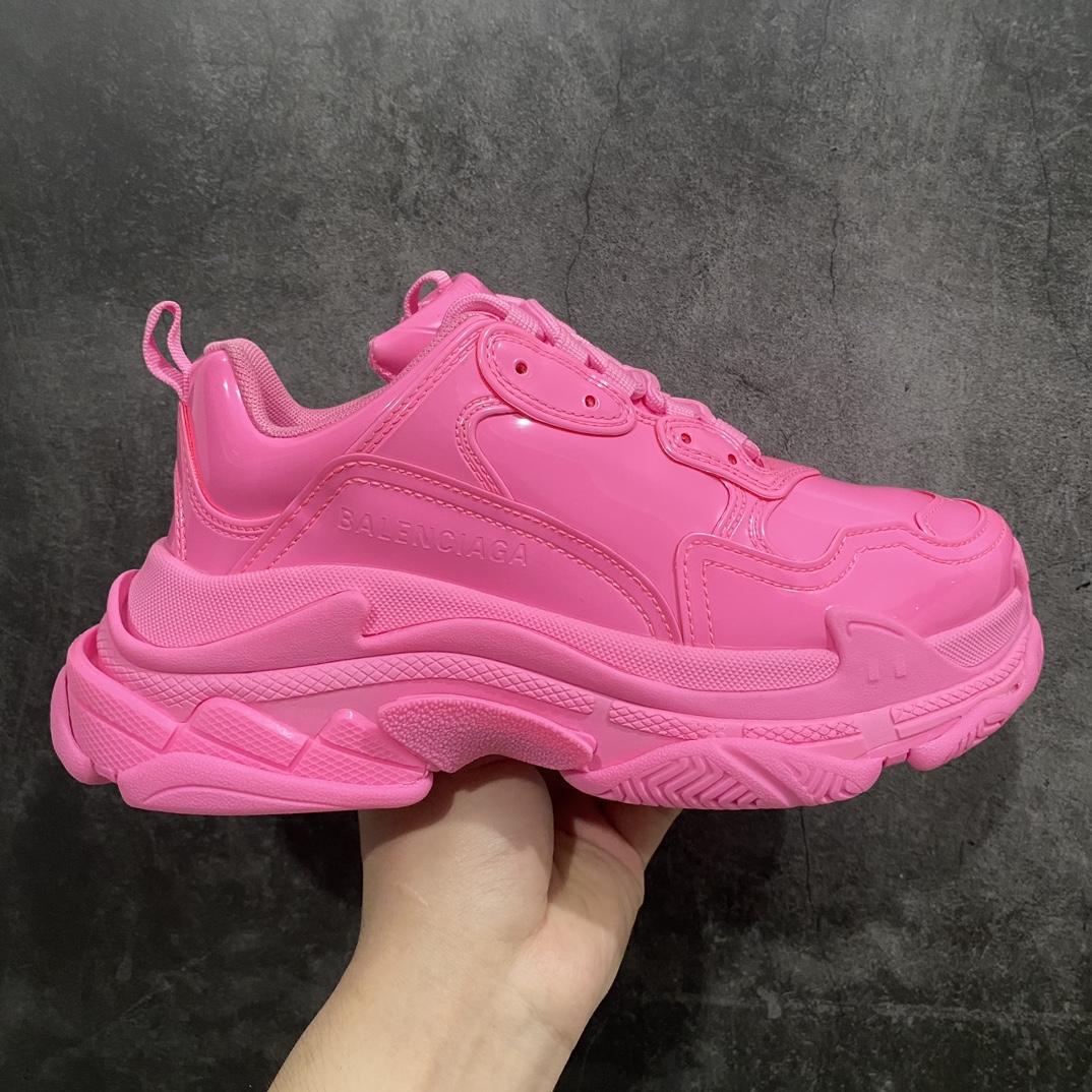 [VG Upgraded Version] BALENCIAGA Triple S Balenciaga Retro Daddy Shoes Mirror Patent Leather Pink