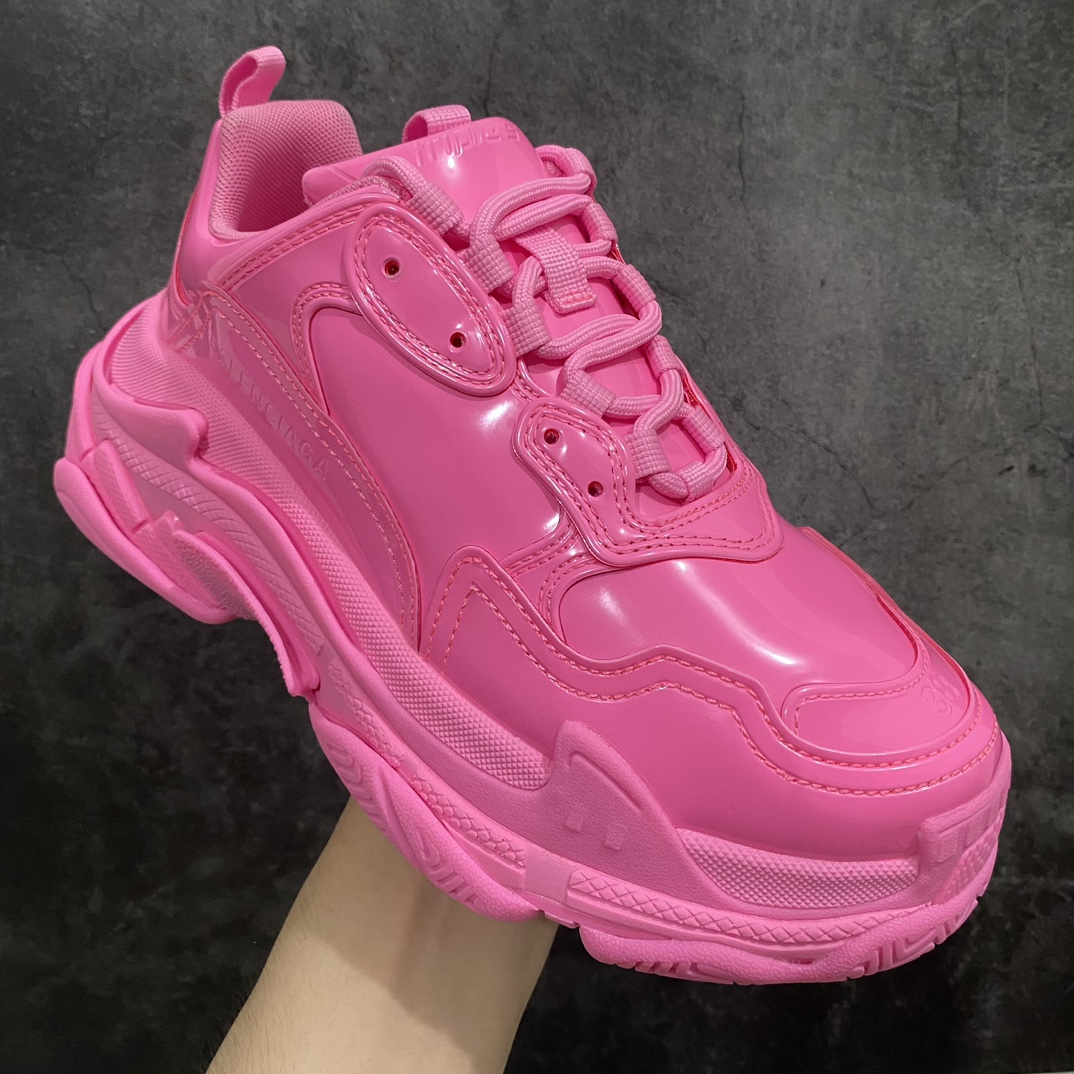 [VG Upgraded Version] BALENCIAGA Triple S Balenciaga Retro Daddy Shoes Mirror Patent Leather Pink