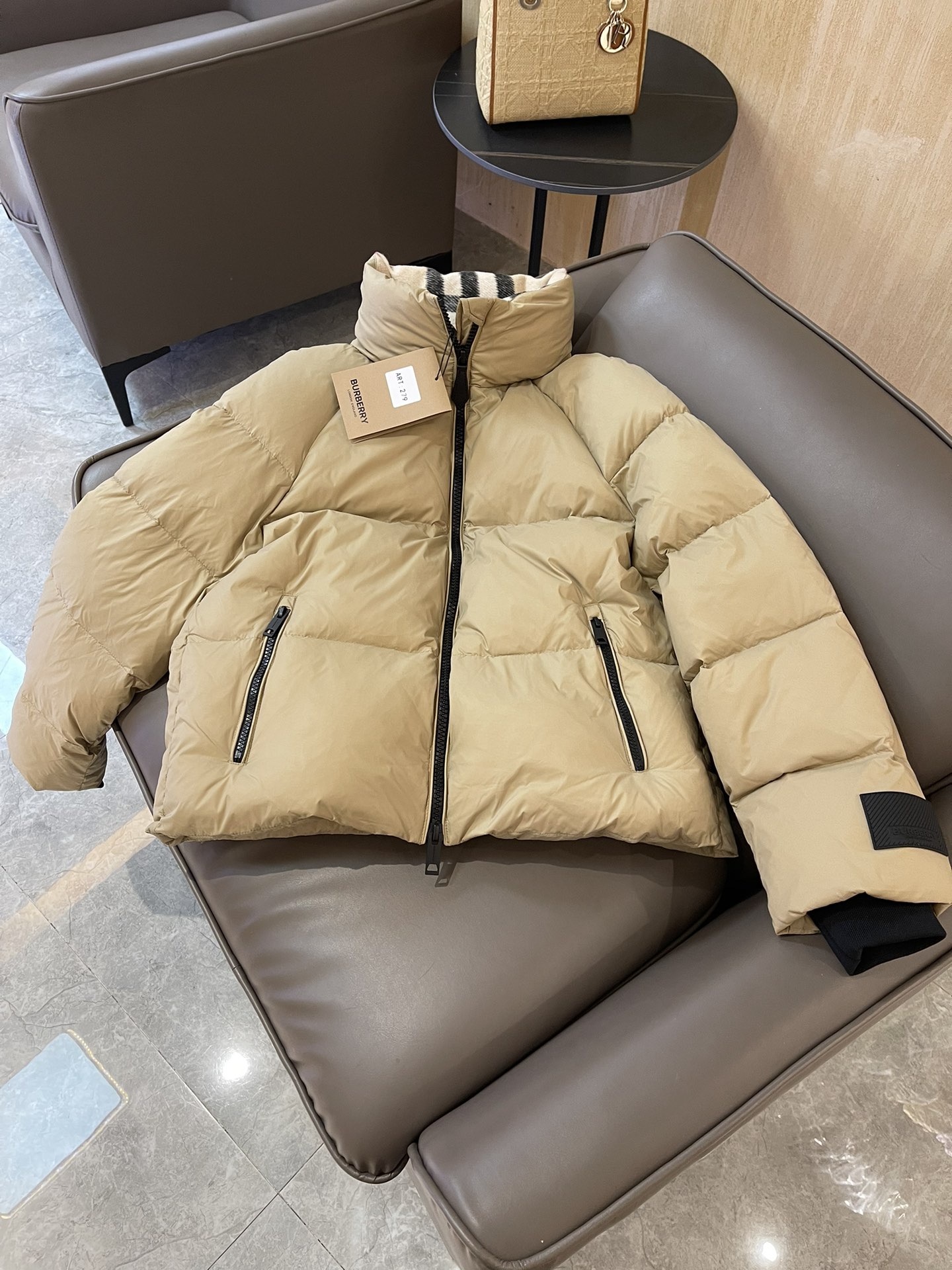 Perfect Replica
 Burberry Clothing Down Jacket Apricot Color Black White Lattice Goose Down Wool