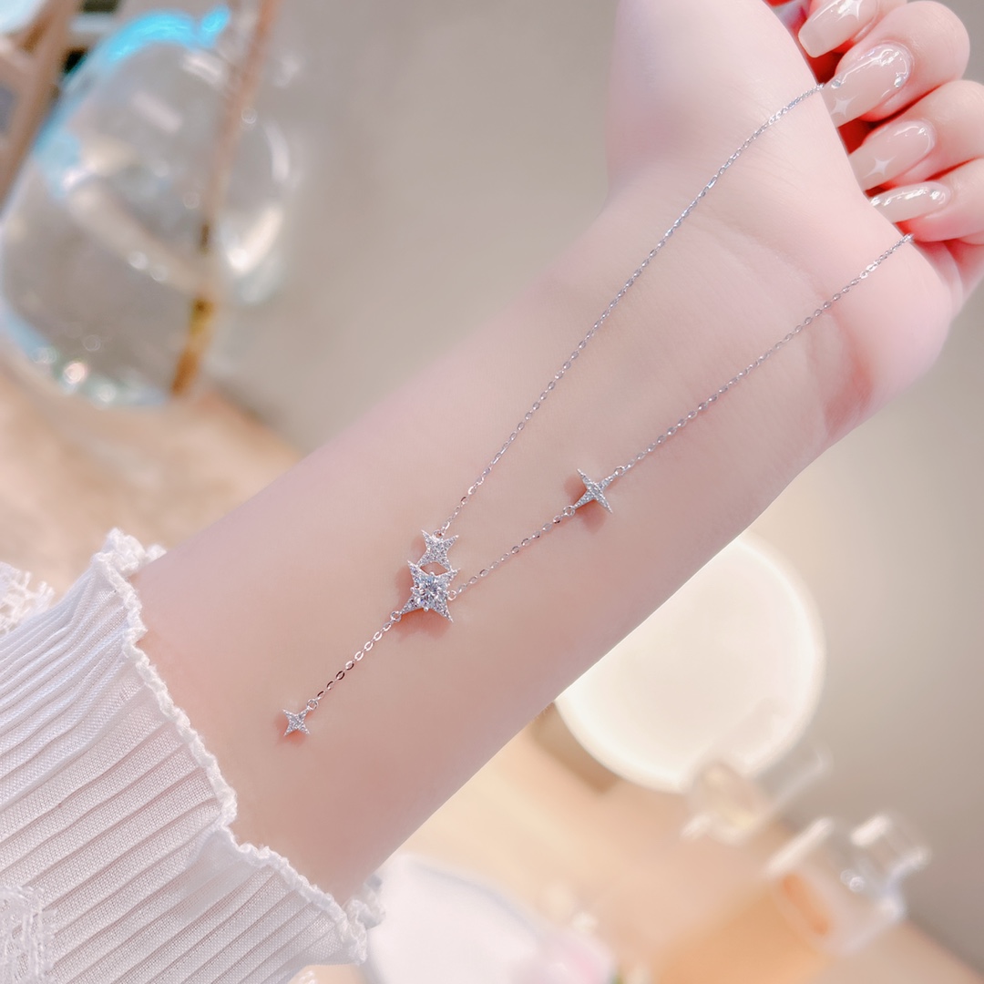 S925 Sterling Silver Moissanite Necklace Playful Banquet Gold