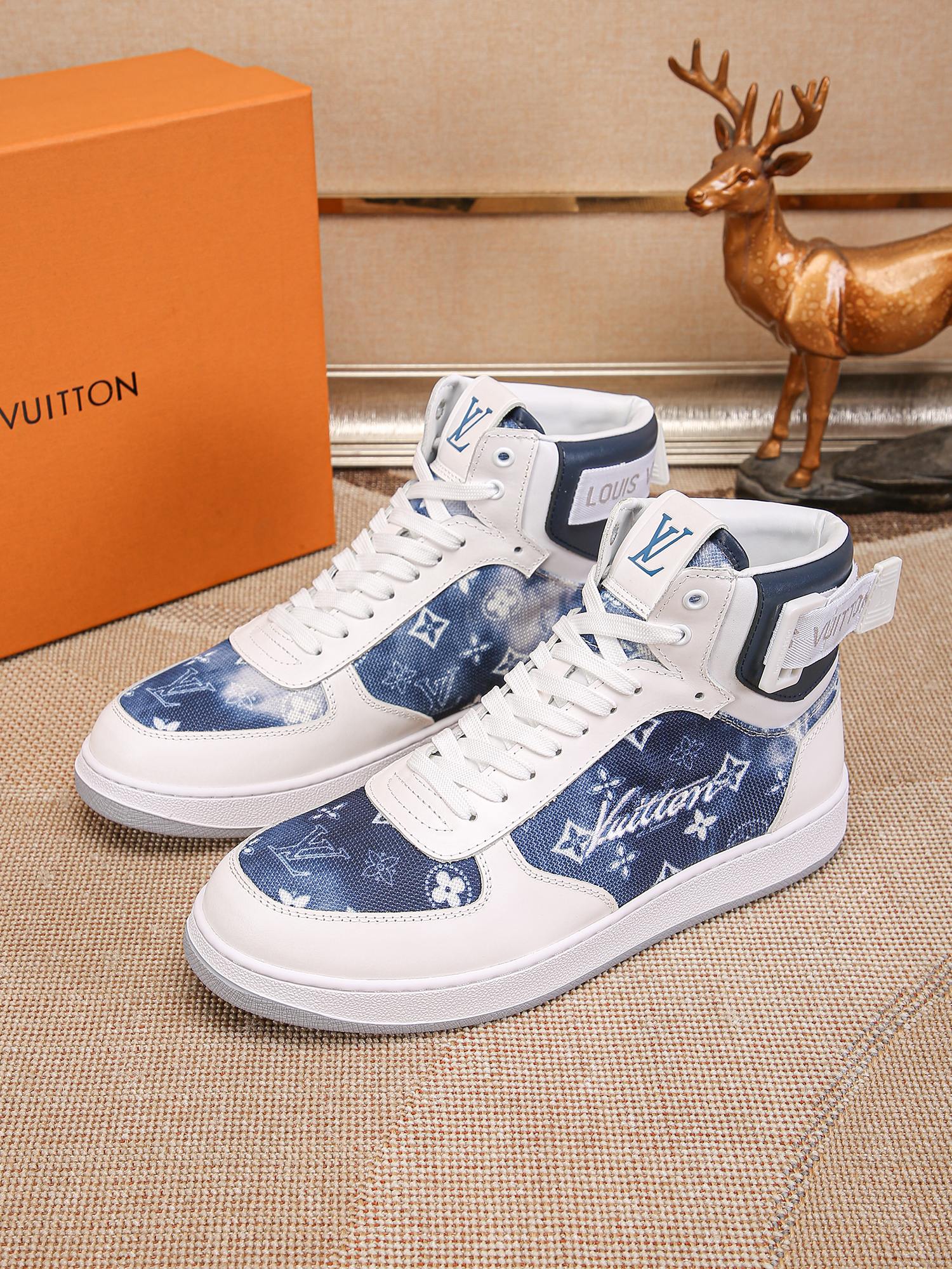 Louis Vuitton Men's Blue Denim Leather High-Top Sneakers, Size 38-44