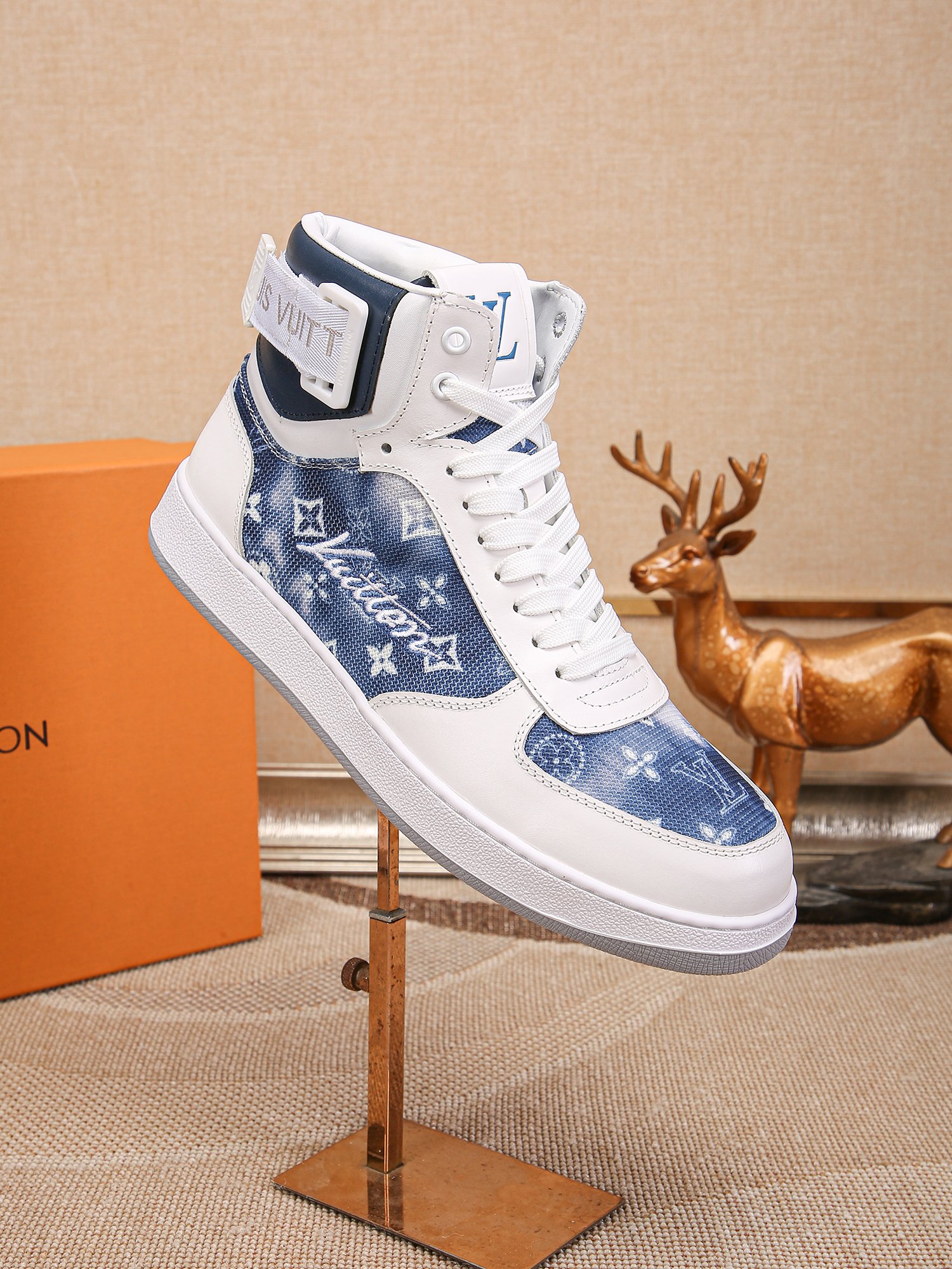 Louis Vuitton Men's Blue Denim Leather High-Top Sneakers, Size 38-44 3 a1691947439481 7375