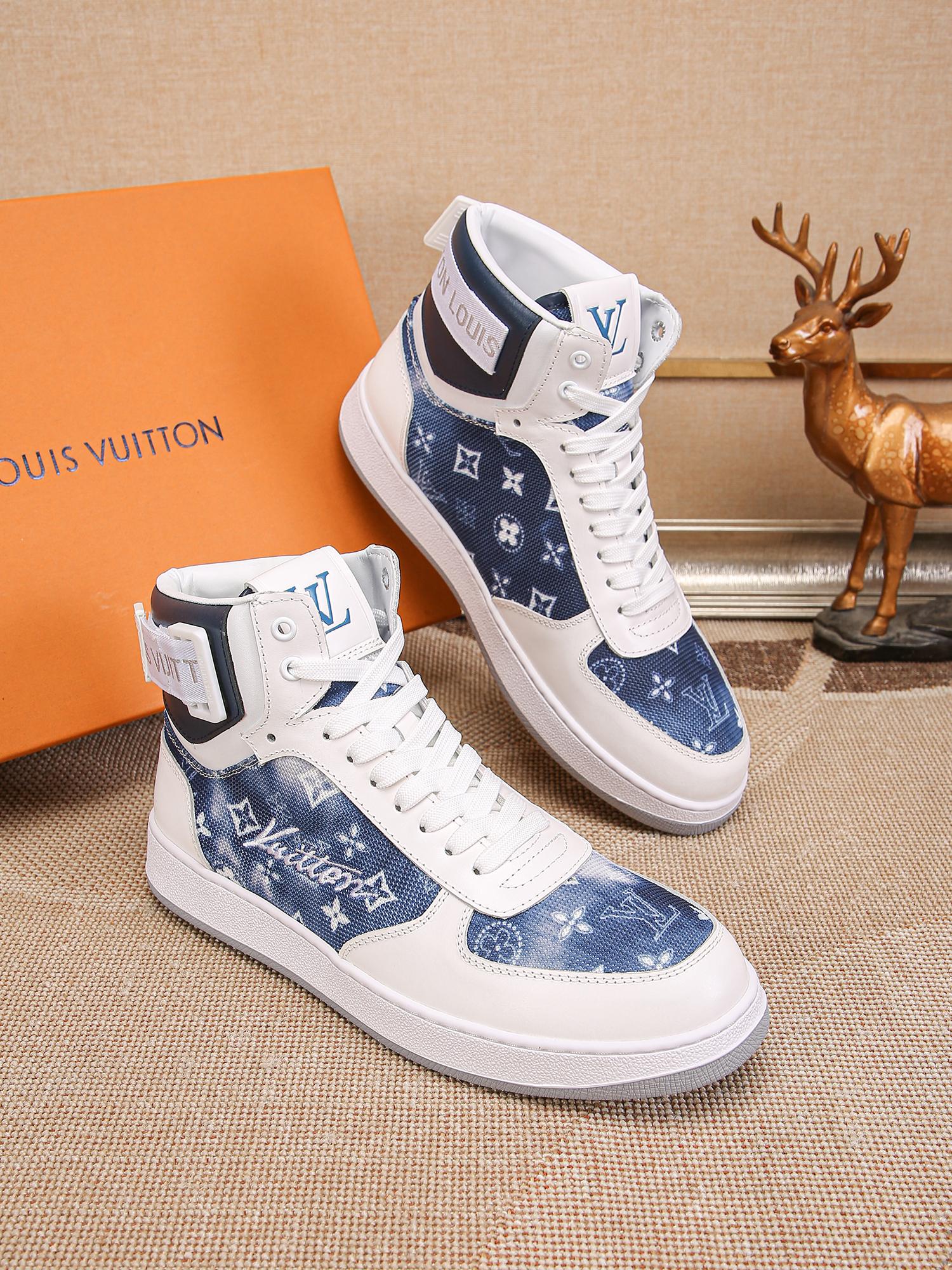 Louis Vuitton Men's Blue Denim Leather High-Top Sneakers, Size 38-44 4 a1691947439683 0711