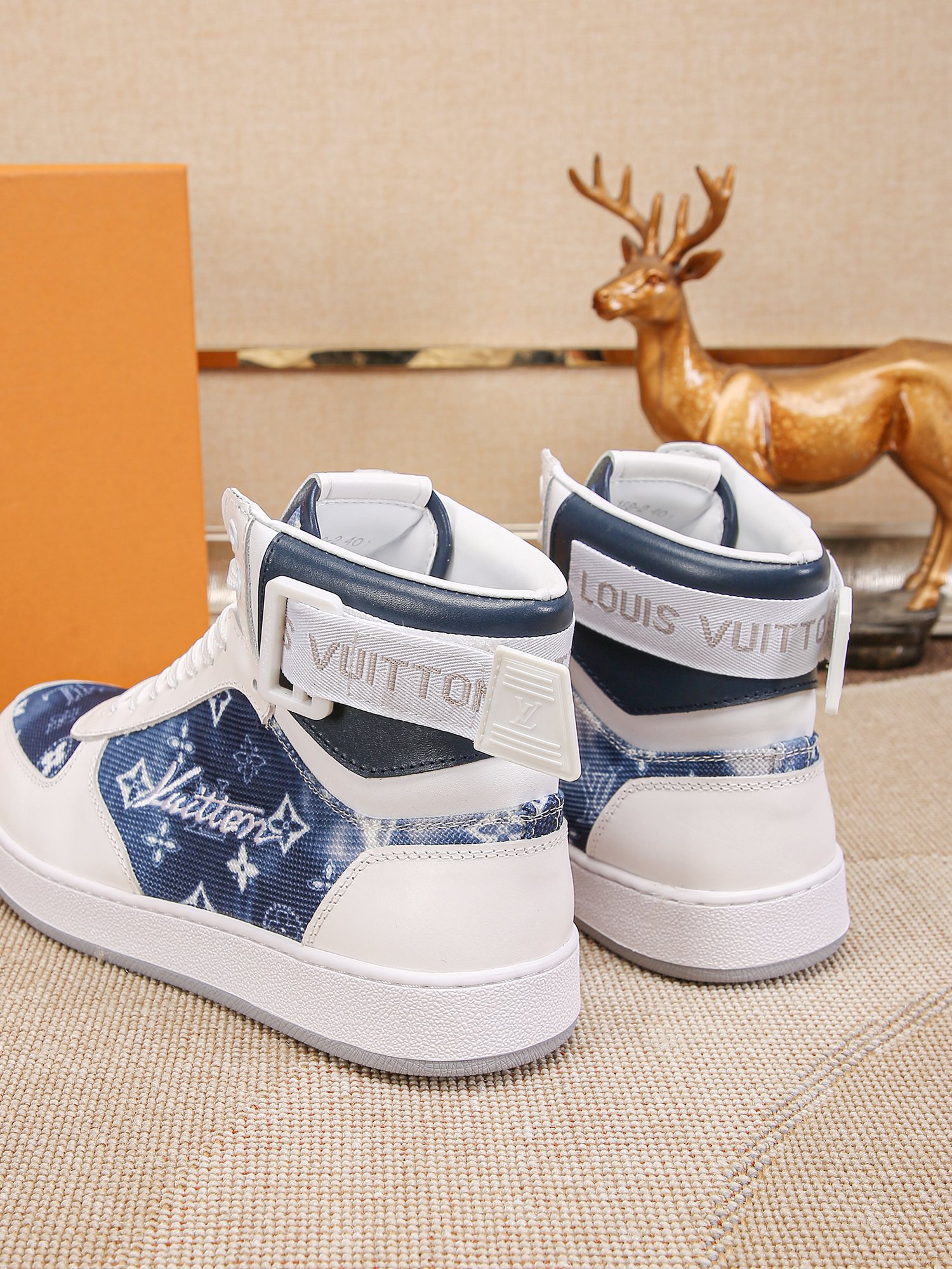Louis Vuitton Men's Blue Denim Leather High-Top Sneakers, Size 38-44 6 a1691947440129 0816