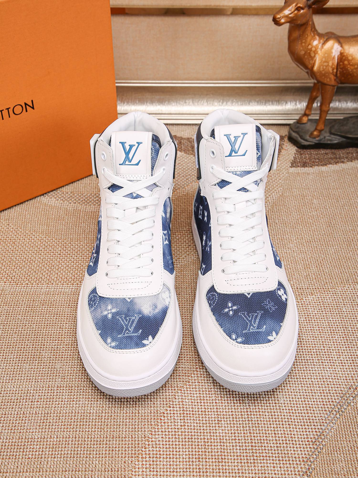 Louis Vuitton Men's Blue Denim Leather High-Top Sneakers, Size 38-44 8 a1691947440656 6478