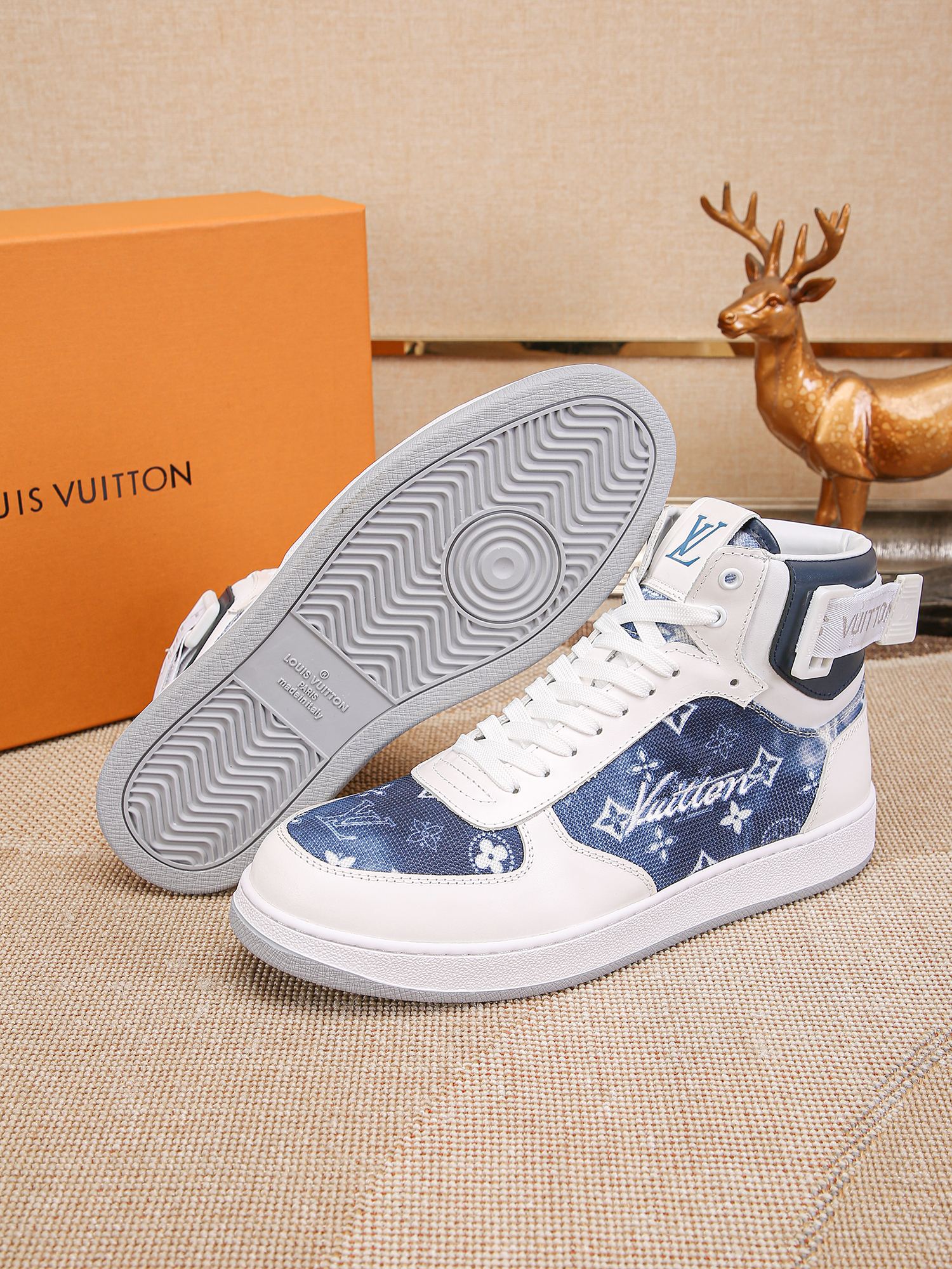 Louis Vuitton Men's Blue Denim Leather High-Top Sneakers, Size 38-44 9 a1691947441092 3458