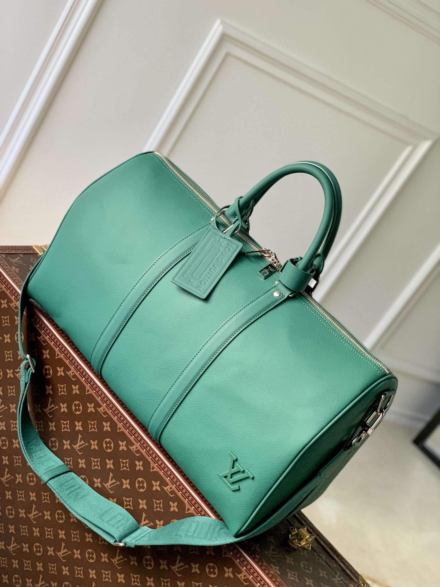 Louis Vuitton LV Keepall Tassen handtassen Groen Koeienhuid Stof M22609