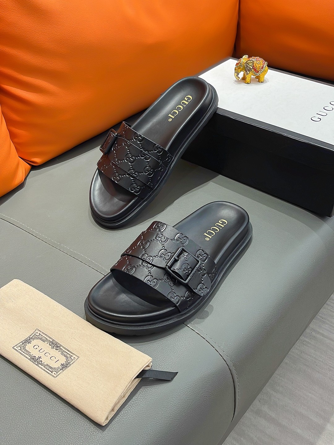 Gucci Men's Black Rubber Slides Sandals with Buckle Detail Size 38-44 3 a1692003411144 8044