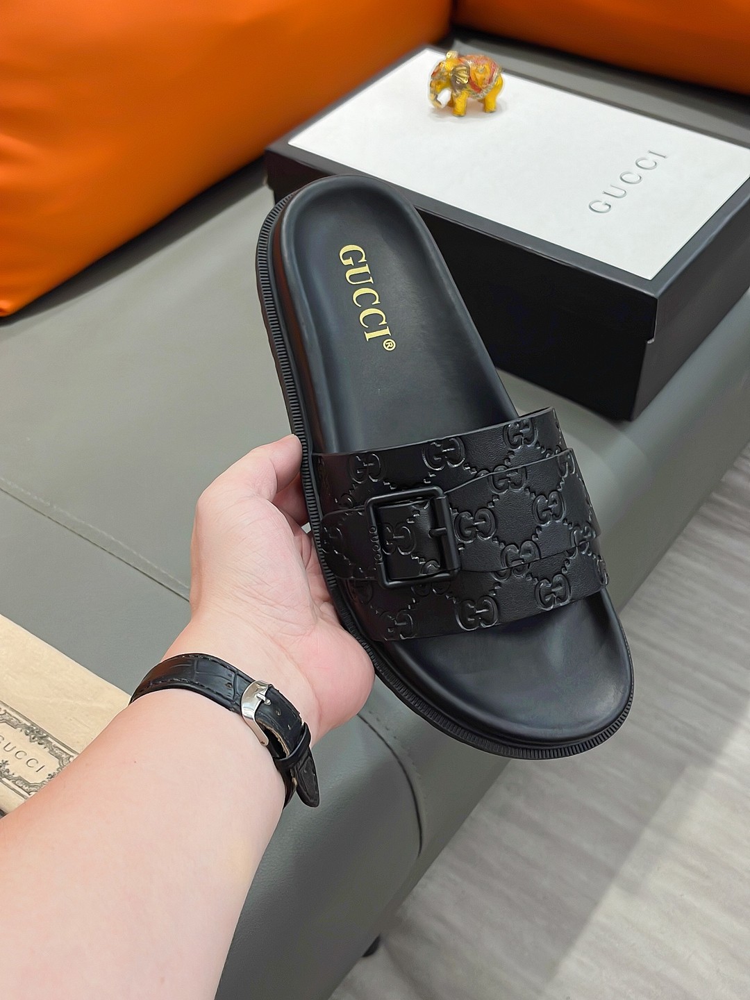 Gucci Men's Black Rubber Slides Sandals with Buckle Detail Size 38-44 4 a1692003411242 3367