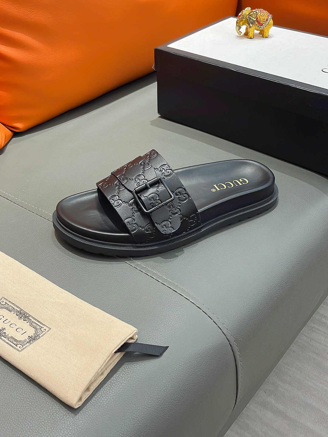 Gucci Men's Black Rubber Slides Sandals with Buckle Detail Size 38-44 5 a1692003411302 7068