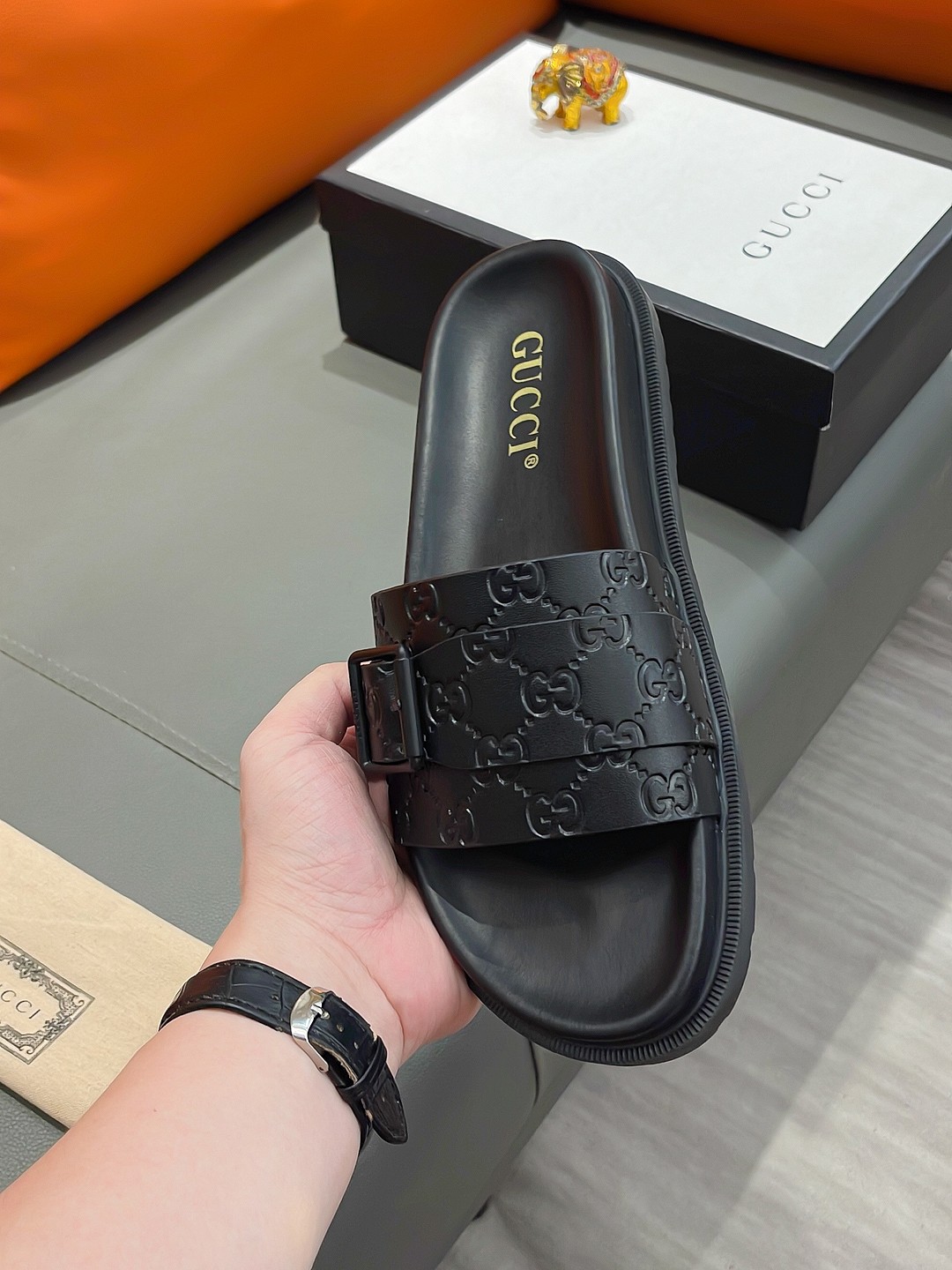 Gucci Men's Black Rubber Slides Sandals with Buckle Detail Size 38-44 7 a1692003411388 0138