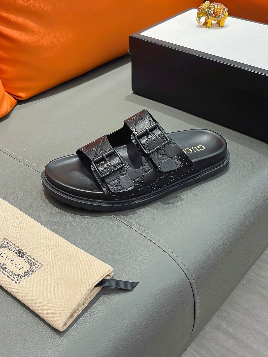 Gucci Men's Black GG Embossed Leather Slide Sandals Size 38-44 5 a1692003654269 8733