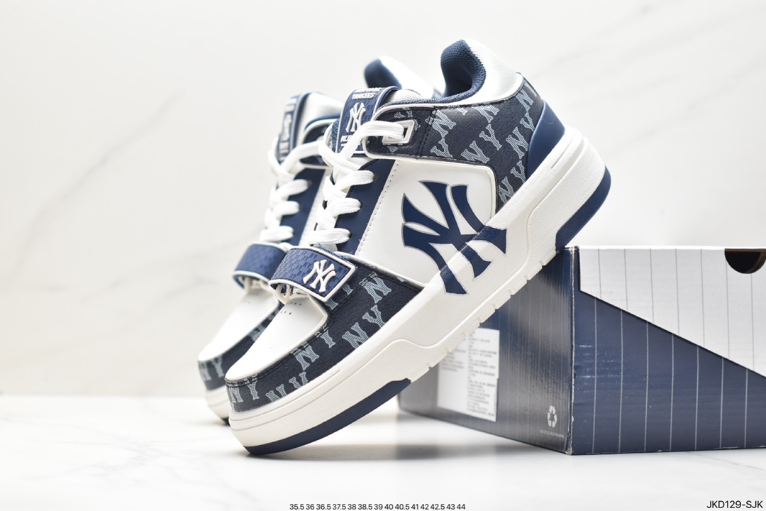 2022ss spring college wear hot style Korea limited edition, co-branded with NY American Football Yankees MLB Chunky Liner New York Yankees senior shoes jogging shoes ”leather white and black NY print” 3ASXLM13N (GP002C)