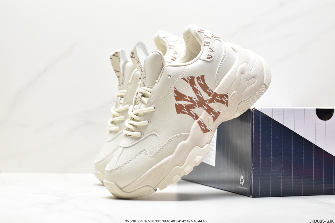 Korea Limited Release NY Yankees Limited x MLB Big Ball Chunky Mesh Thick-soled Daddy Jogging Shoes ”Mesh Ivory White Black NY Print” 3ASHBMN3N (GP006)