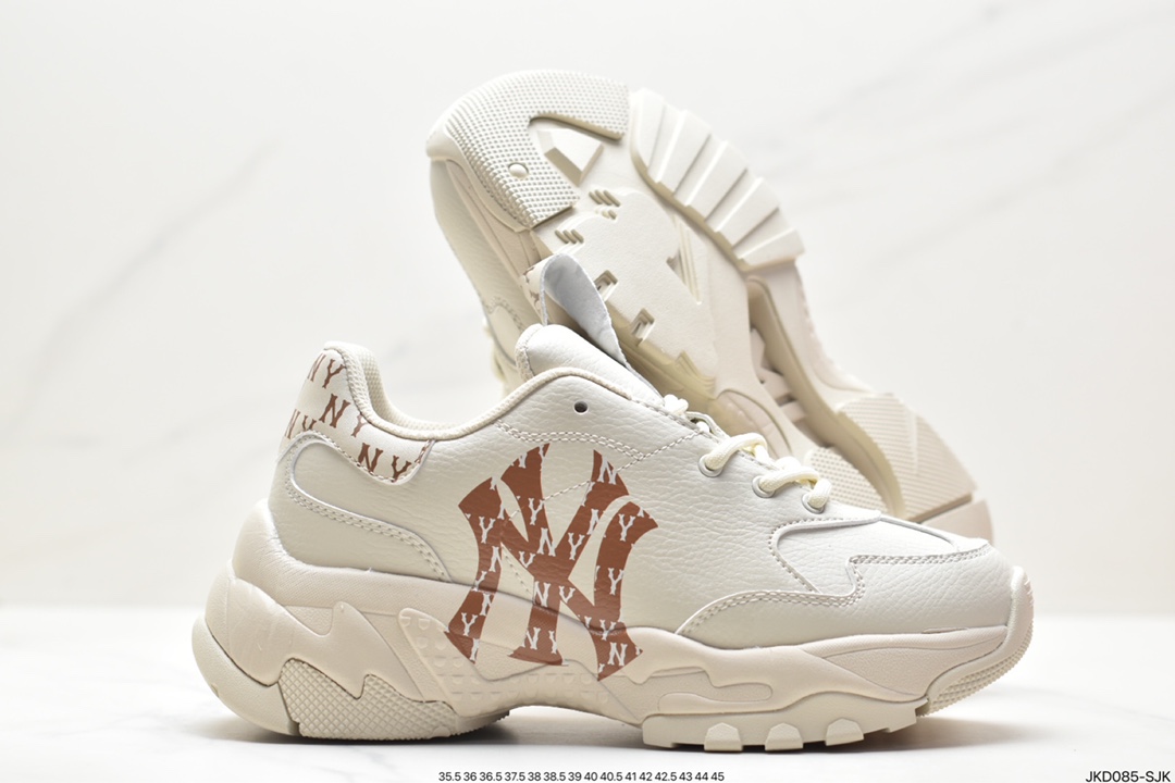 Korea Limited Release NY Yankees Limited x MLB Big Ball Chunky Mesh Thick-soled Daddy Jogging Shoes ”Mesh Ivory White Black NY Print” 3ASHBMN3N (GP006)