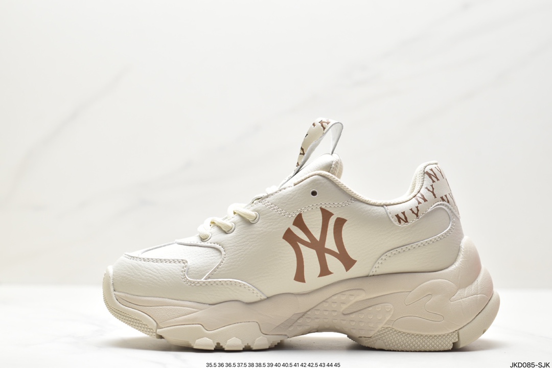 Korea Limited Release NY Yankees Limited x MLB Big Ball Chunky Mesh Thick-soled Daddy Jogging Shoes ”Mesh Ivory White Black NY Print” 3ASHBMN3N (GP006)