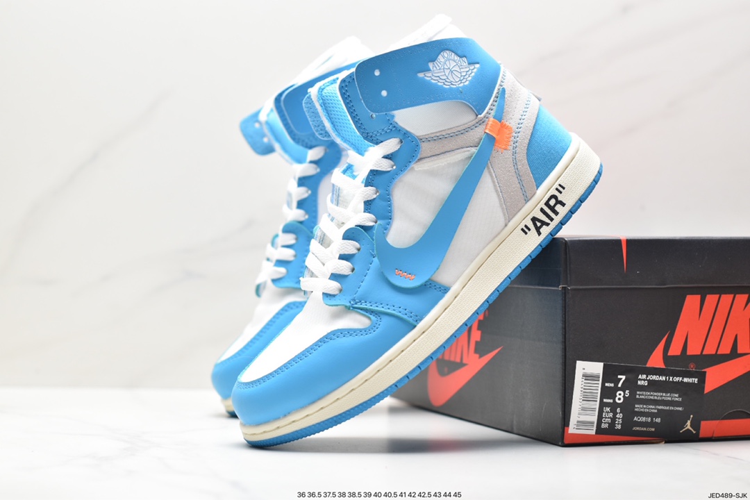 Jordan Air Jordan 1 Retro High OG ”UNC” AJ1 classic retro high-top basketball shoes ”OW North Carolina blue, white, black and orange” AQ0818-148