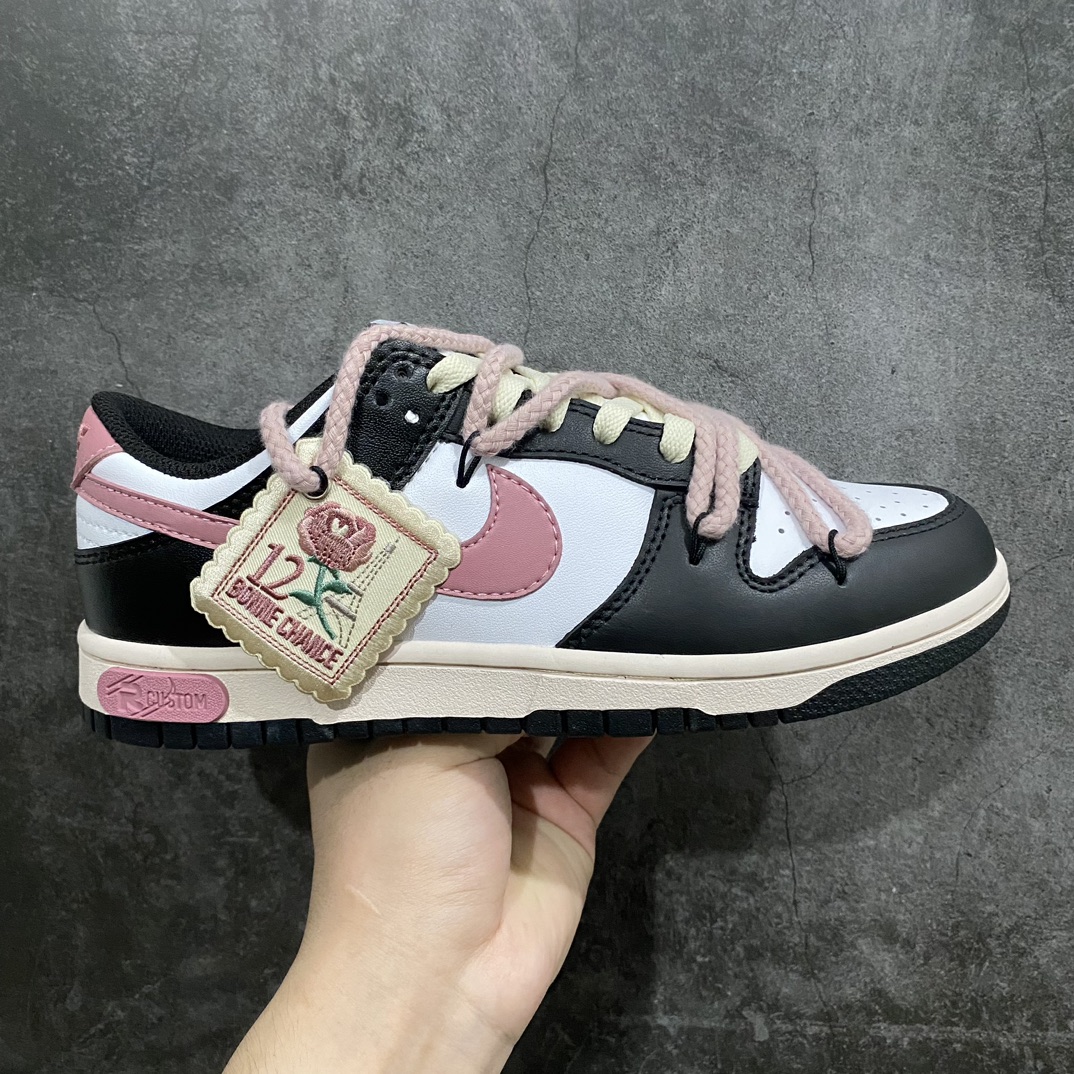 [K13 original box version] NK Dunk Low SB low-top hemp rope deconstruction rose heart black powder cloth patch CW1590-100