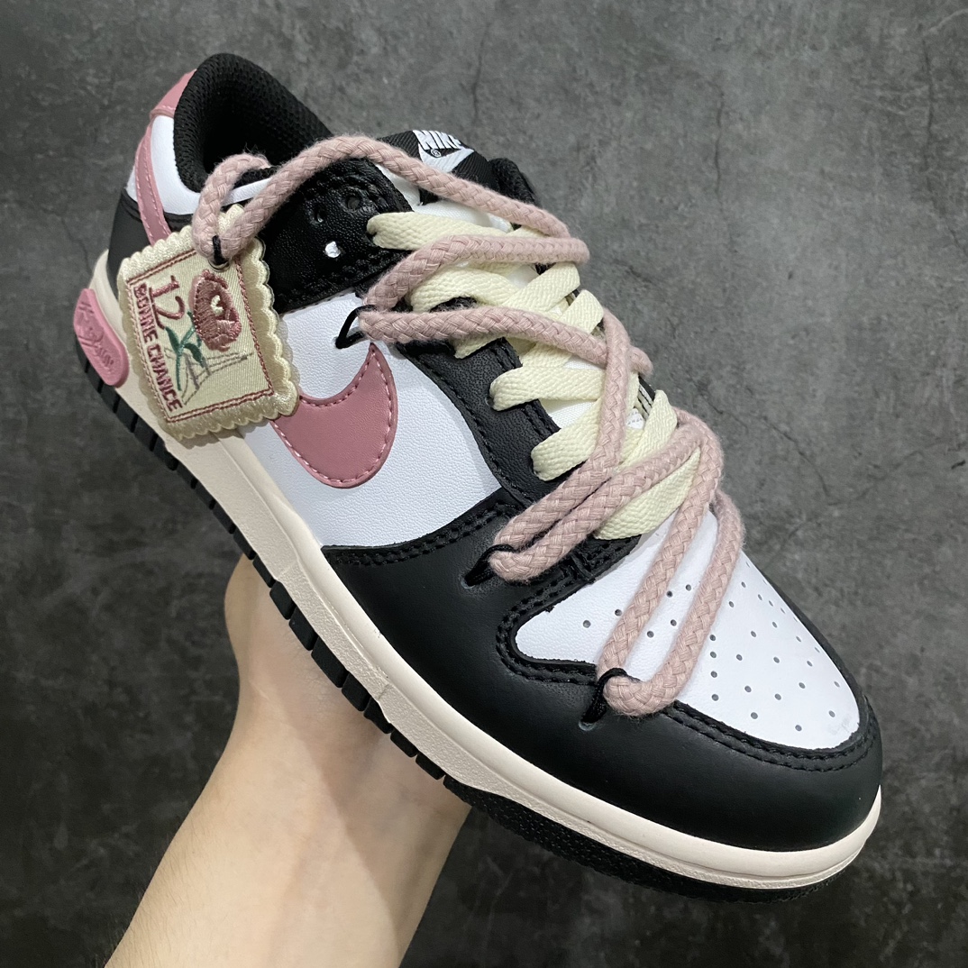 [K13 original box version] NK Dunk Low SB low-top hemp rope deconstruction rose heart black powder cloth patch CW1590-100