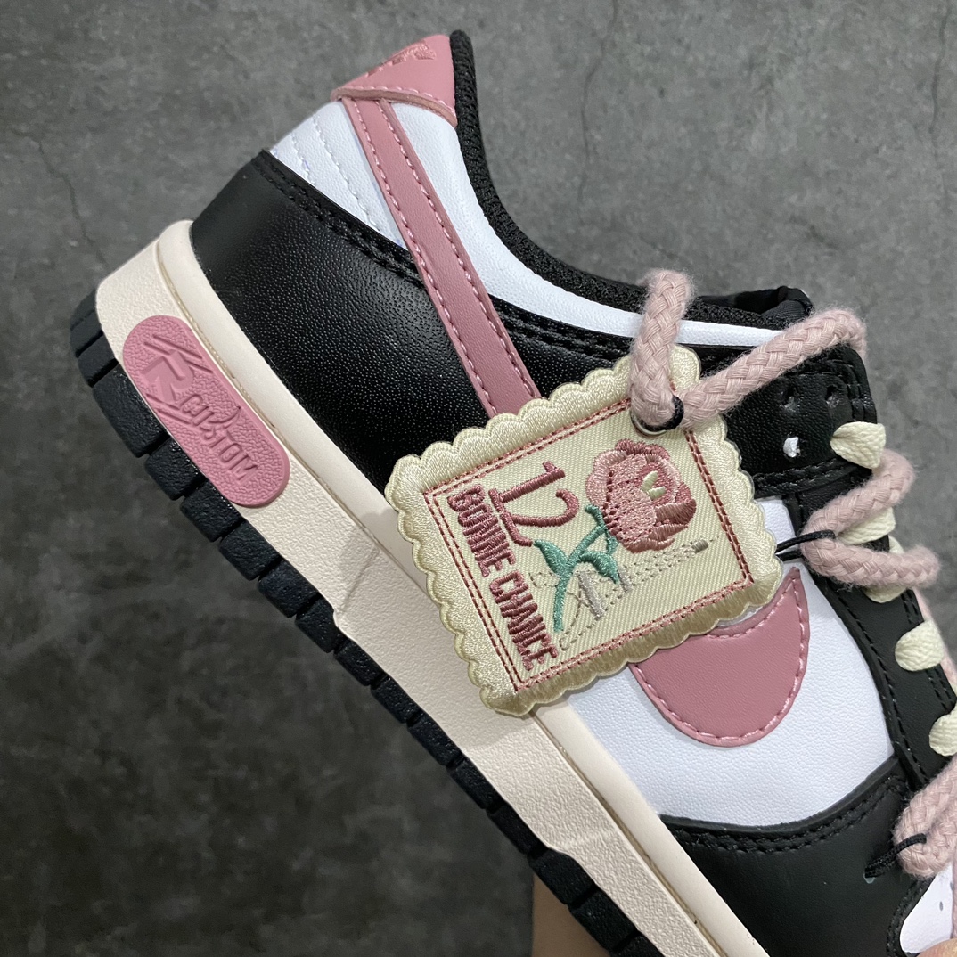 [K13 original box version] NK Dunk Low SB low-top hemp rope deconstruction rose heart black powder cloth patch CW1590-100