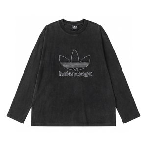 Balenciaga Fake Clothing T-Shirt Shop Designer Black Embroidery Unisex Long Sleeve