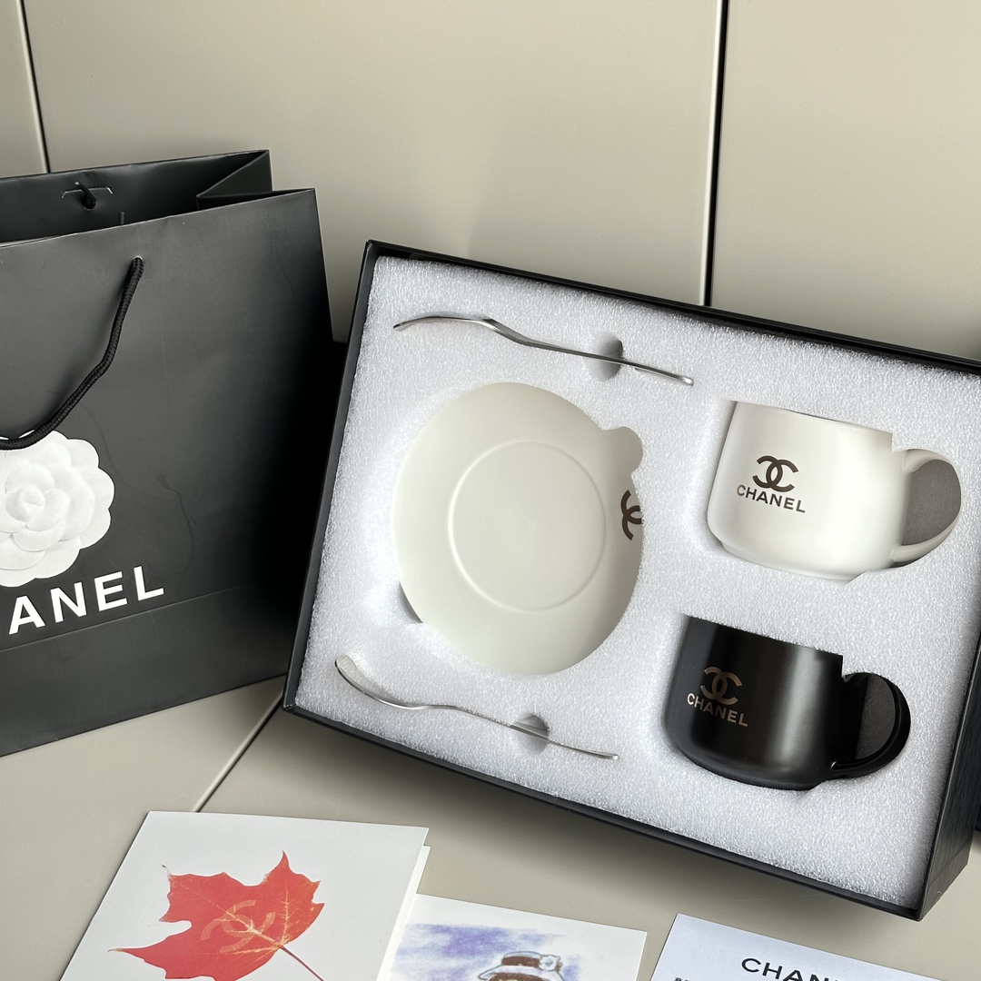 CHANEL Coffee & Tea Set (Set of 2 Cups, 2 Saucers, and 2 Spoons - Comprehensive 3