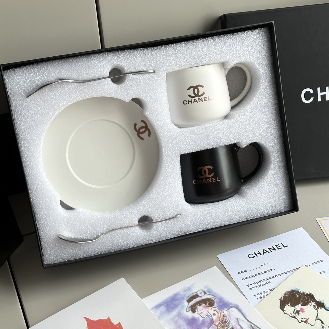 CHANEL Coffee & Tea Set (Set of 2 Cups, 2 Saucers, and 2 Spoons - Comprehensive 2