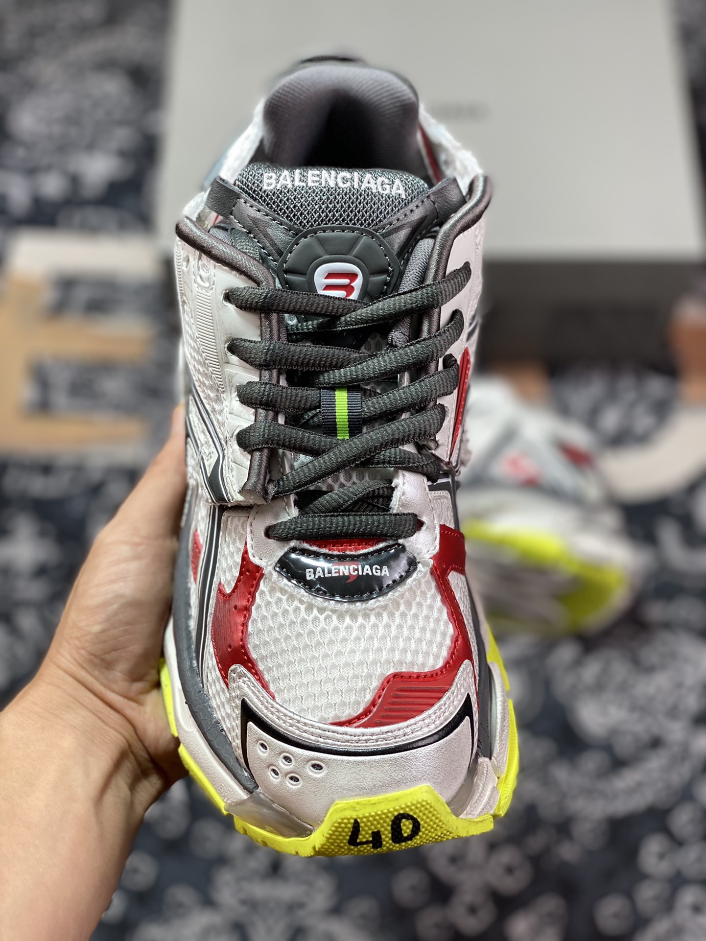 Balenciaga BALENCIAGA Runner Sneaker ”White/Dark Grey/Red” jogging series low-top jogging shoes ”Deconstruction White Dark Grey Red Yellow” 677403 W3RB6 9167