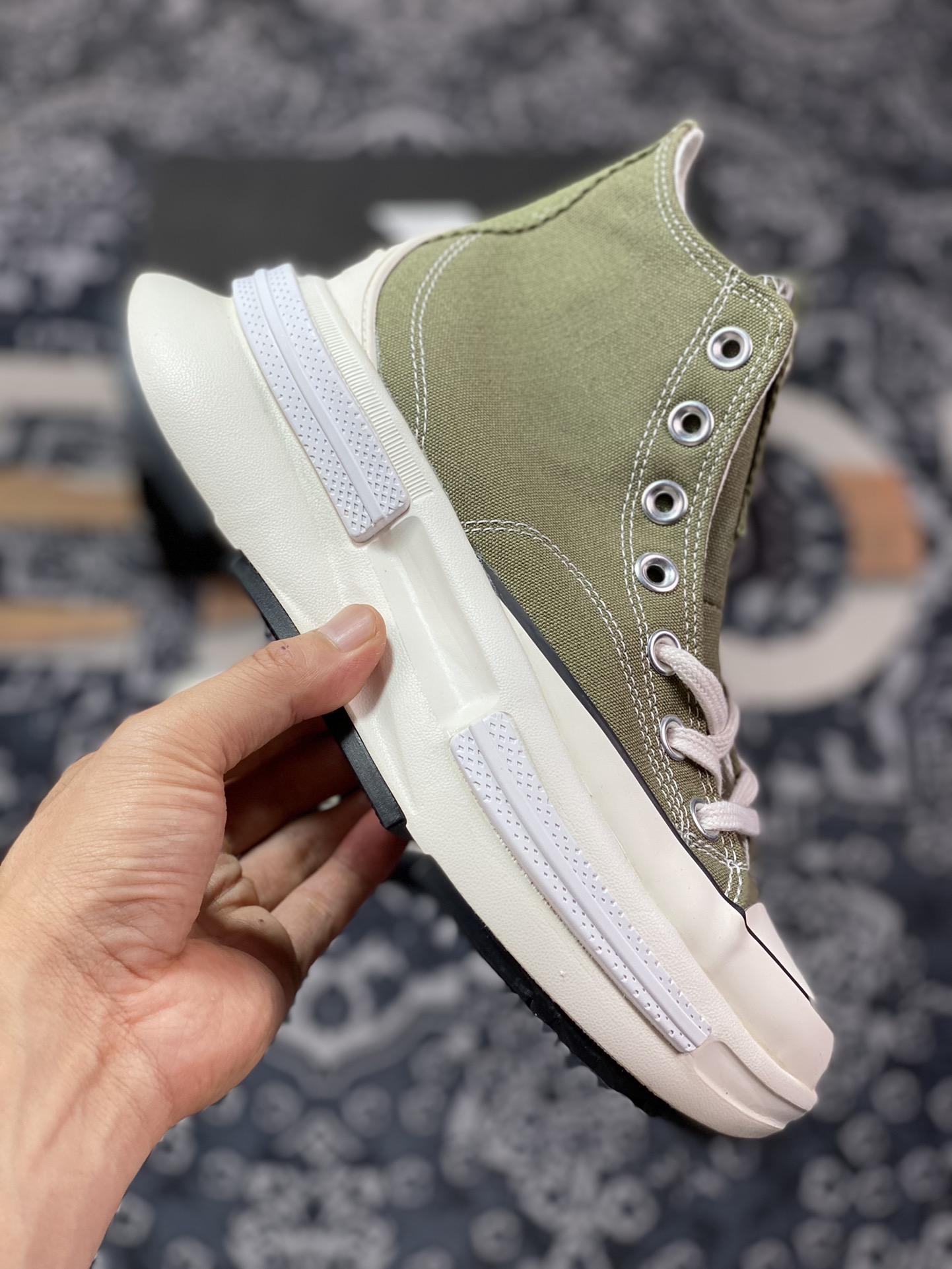 Converse Run Star Legacy stitching military green thick-soled sandwich height-enhancing canvas shoes