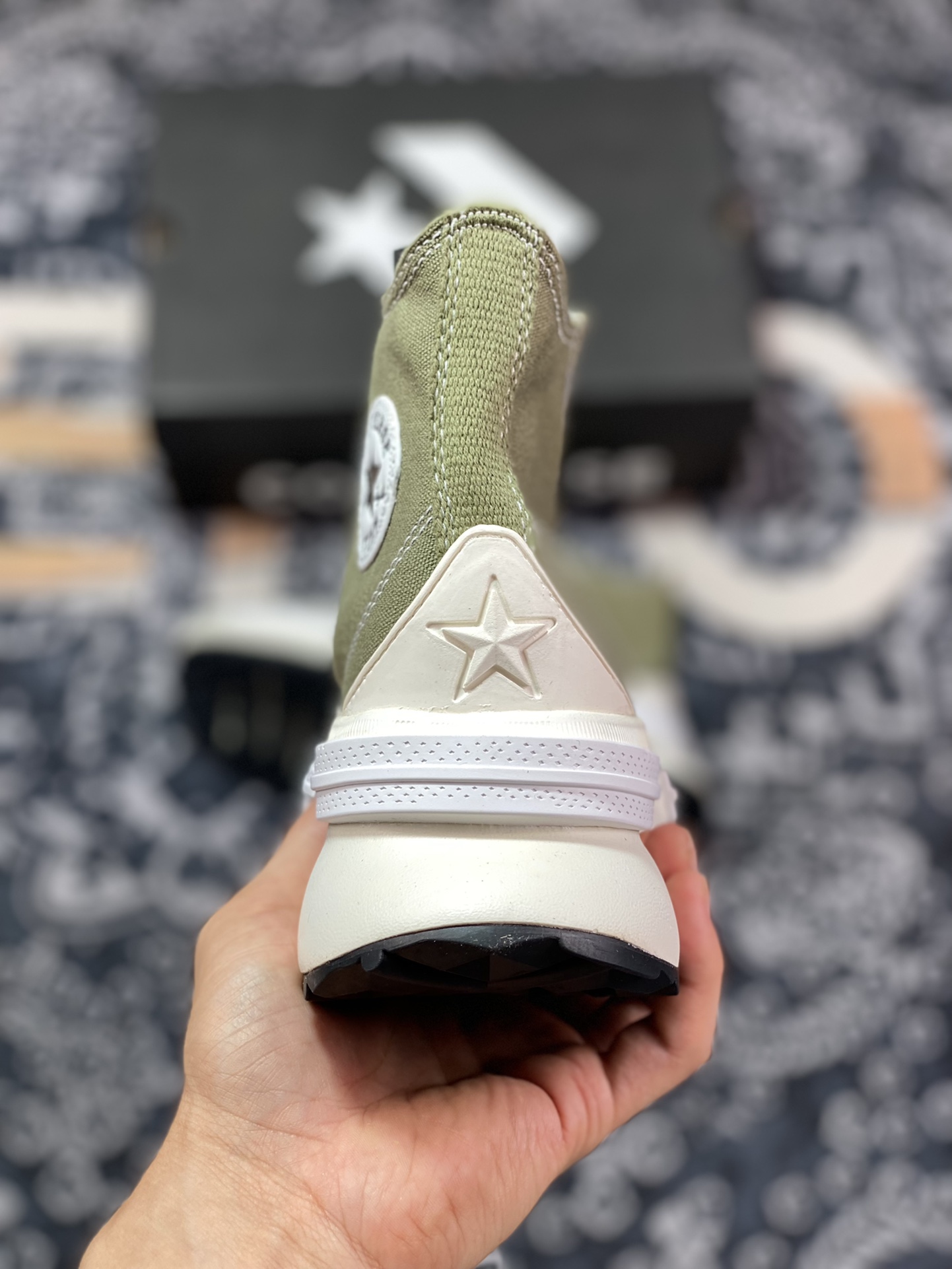 Converse Run Star Legacy stitching military green thick-soled sandwich height-enhancing canvas shoes