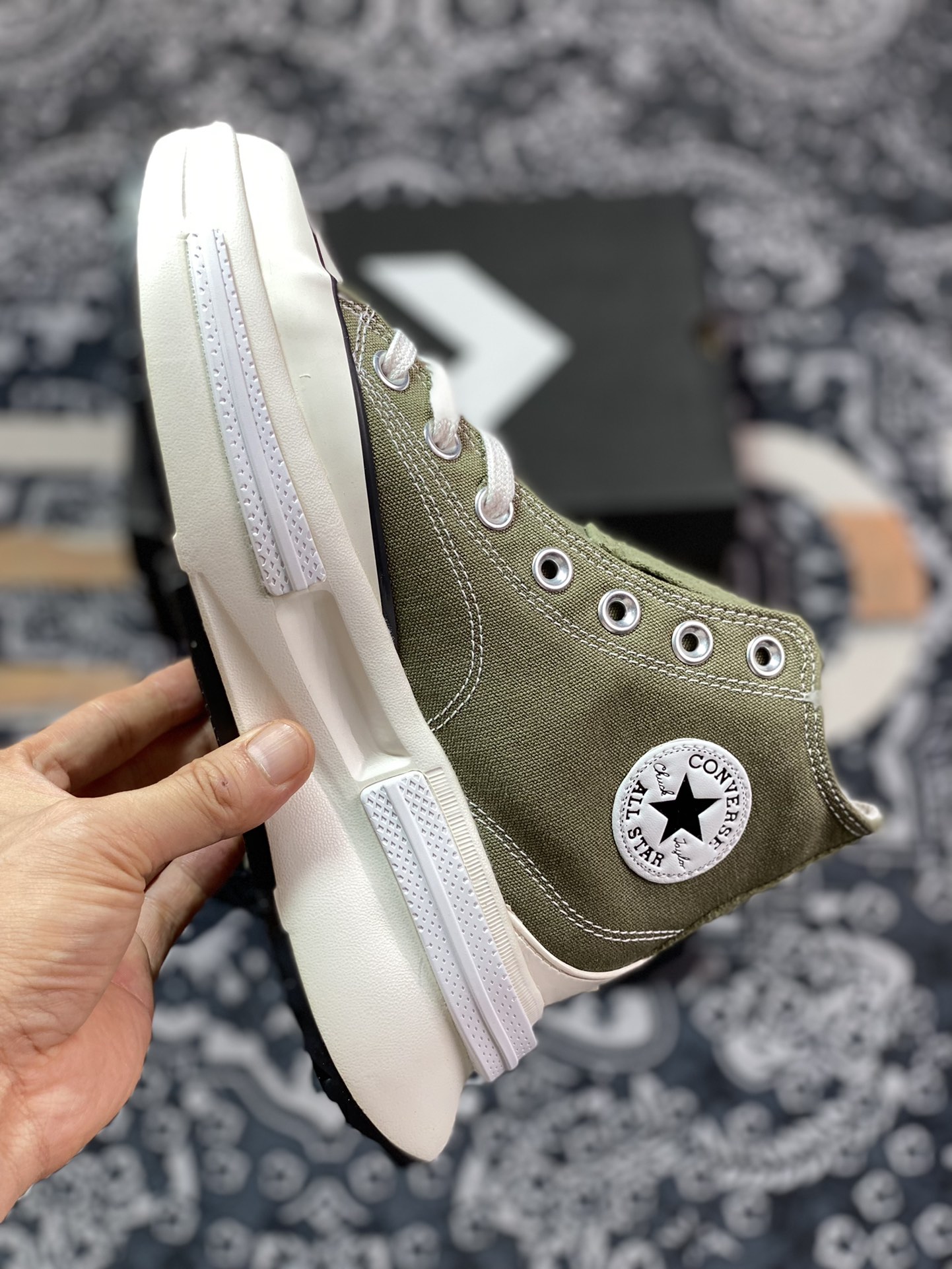 Converse Run Star Legacy stitching military green thick-soled sandwich height-enhancing canvas shoes