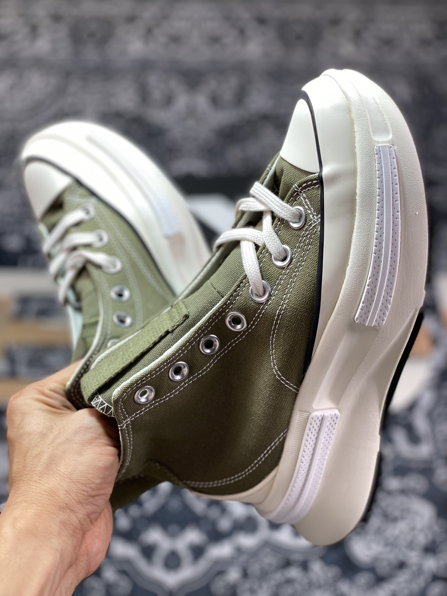 Converse Run Star Legacy stitching military green thick-soled sandwich height-enhancing canvas shoes