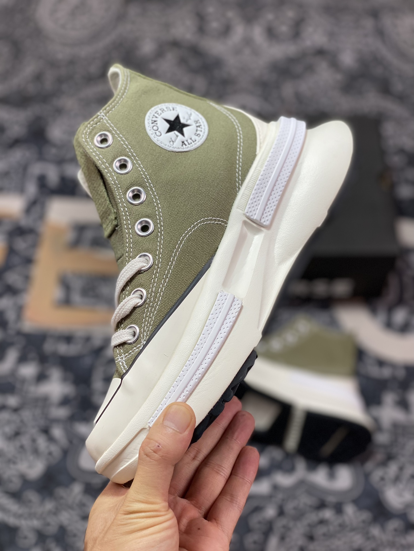 Converse Run Star Legacy stitching military green thick-soled sandwich height-enhancing canvas shoes