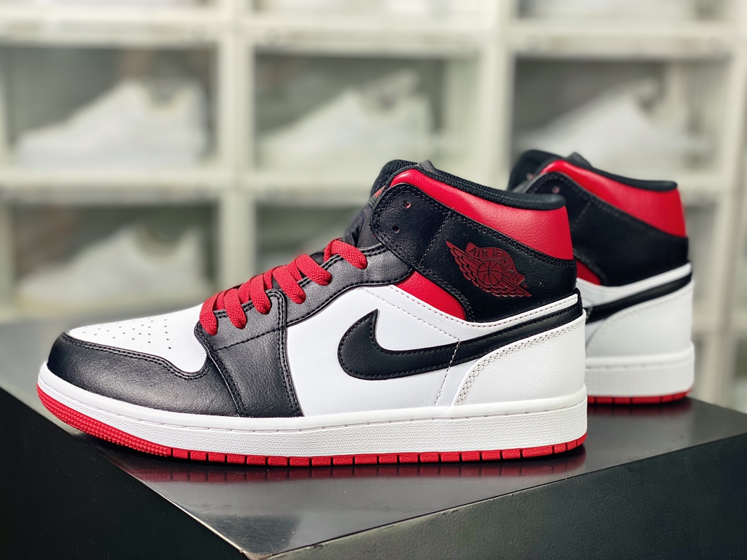 Air Jordan 1 Mid ”Team Red” AJ1 Jordan first generation mid-top classic retro culture casual sports basketball shoes ”white black red” DQ8426-106