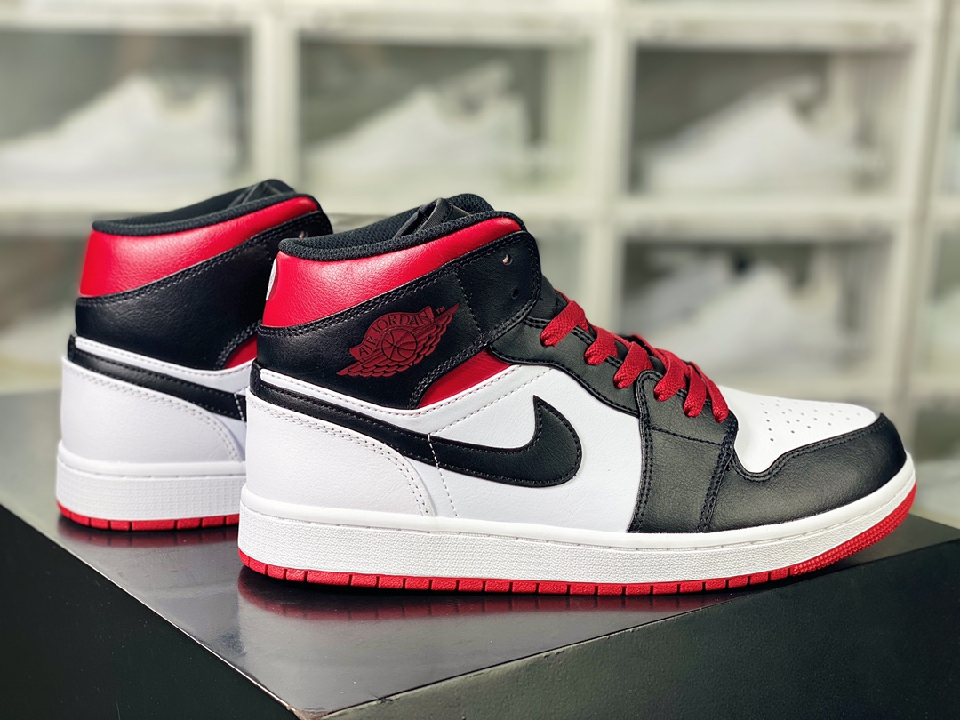 Air Jordan 1 Mid ”Team Red” AJ1 Jordan first generation mid-top classic retro culture casual sports basketball shoes ”white black red” DQ8426-106