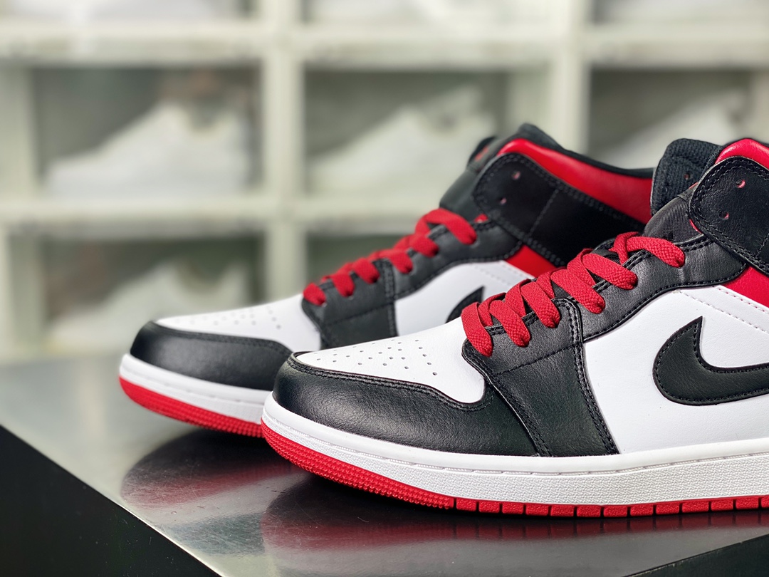 Air Jordan 1 Mid ”Team Red” AJ1 Jordan first generation mid-top classic retro culture casual sports basketball shoes ”white black red” DQ8426-106