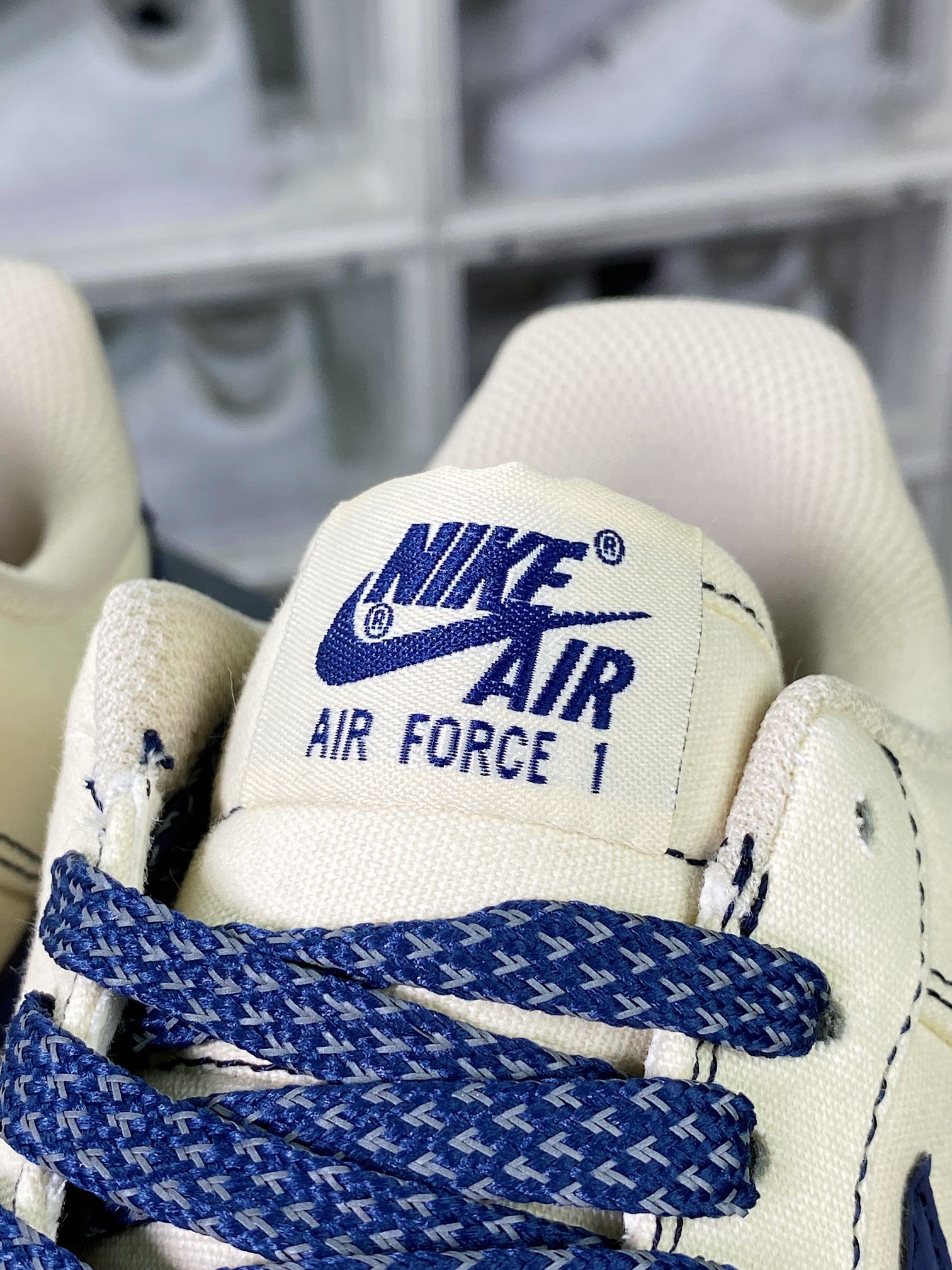 Air Force 1'07 Low QS”Sail/Navy/Reflection 3M” Air Force One Sneakers ”Canvas Off-White Navy Blue Reflective Stars” TQ1456-299