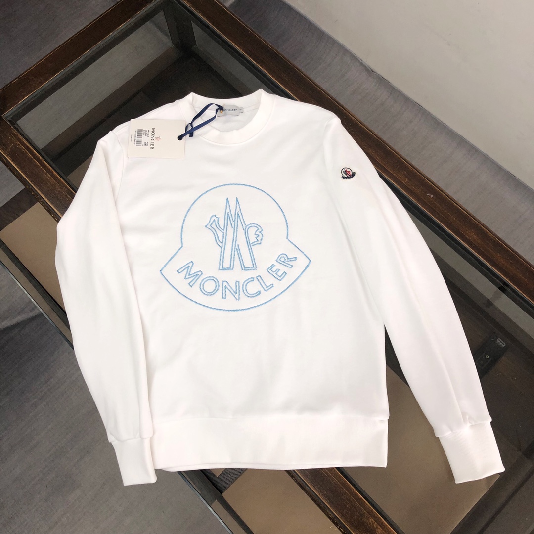 Moncler Clothing Sweatshirts Black White Embroidery Unisex Cotton Fall/Winter Collection Long Sleeve