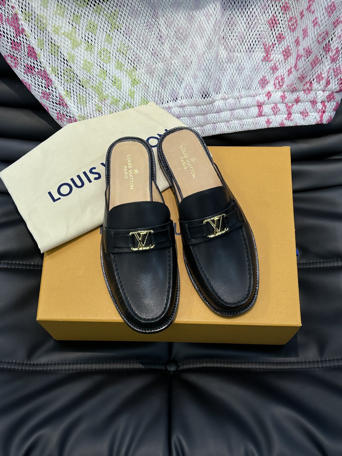 Louis Vuitton AAAAA
 Shoes Half Slippers Men Cowhide Genuine Leather