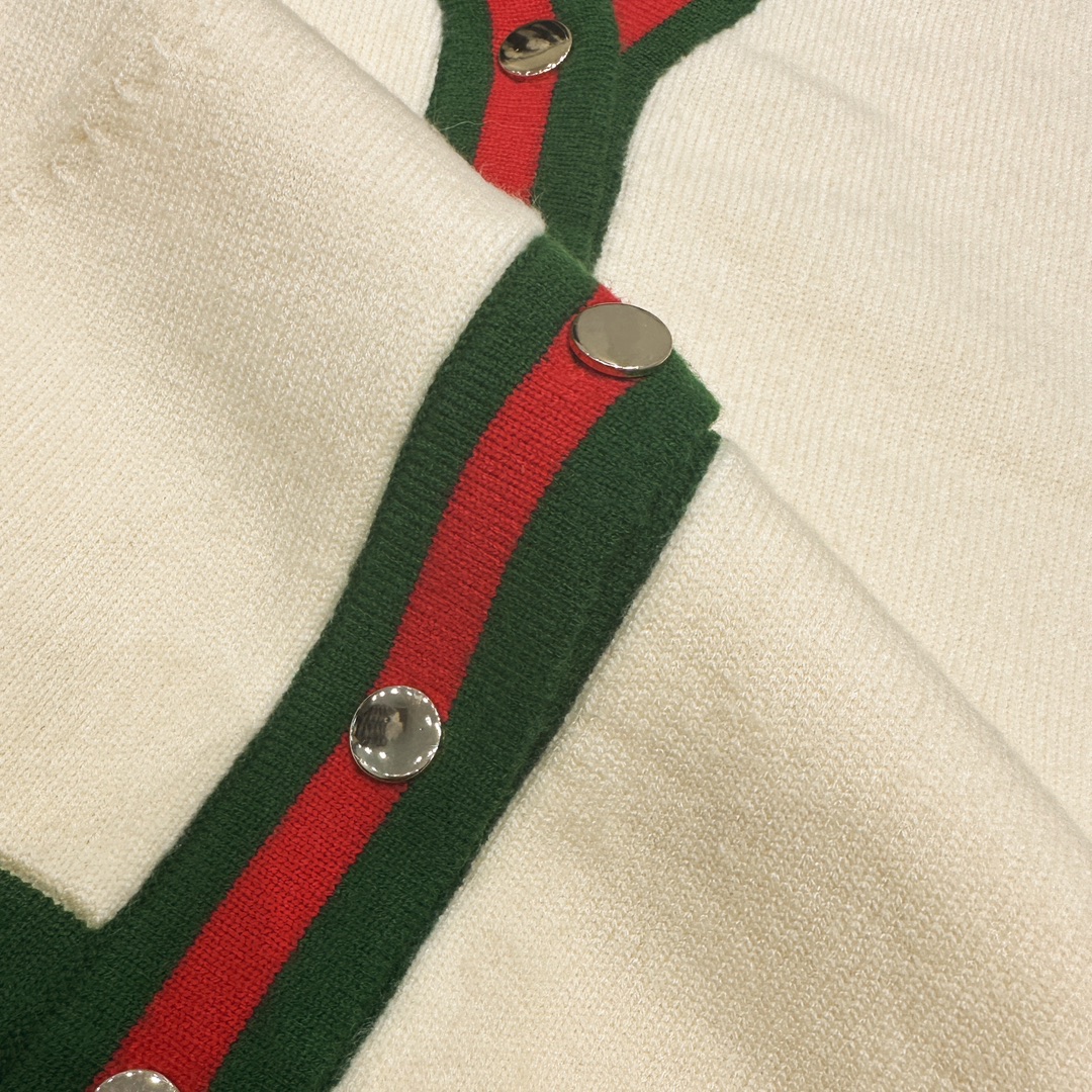 Gucci/古驰 红绿织带开衫外套 对色定染羊毛混纺棉纱线